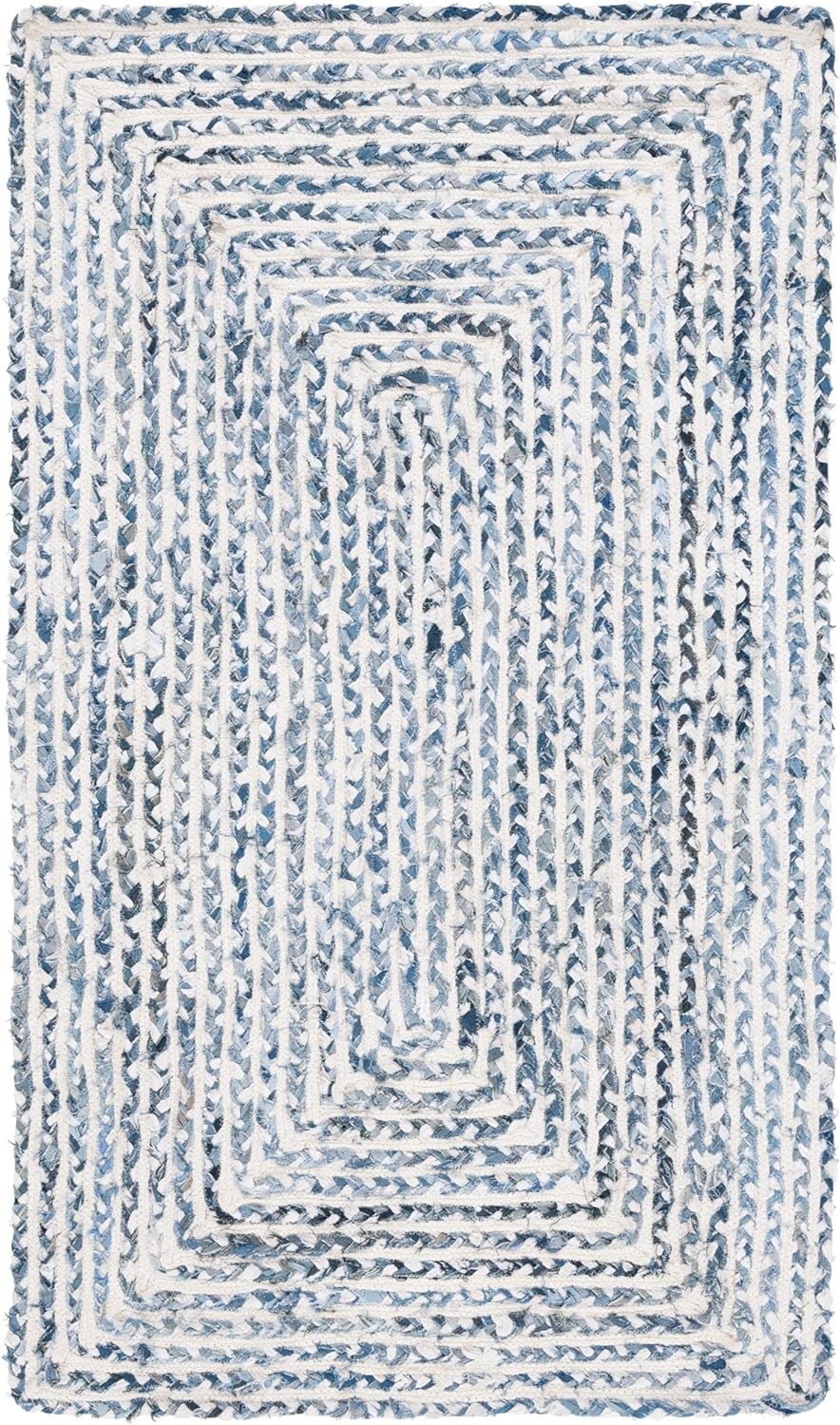 image:imageSAFAVIEH Area Rug 8x10 Braided Collection Large Blue amp Ivory Handmade Cotton Ideal for Living Room Bedroom Office Dining Space BRD260MBlueIvory