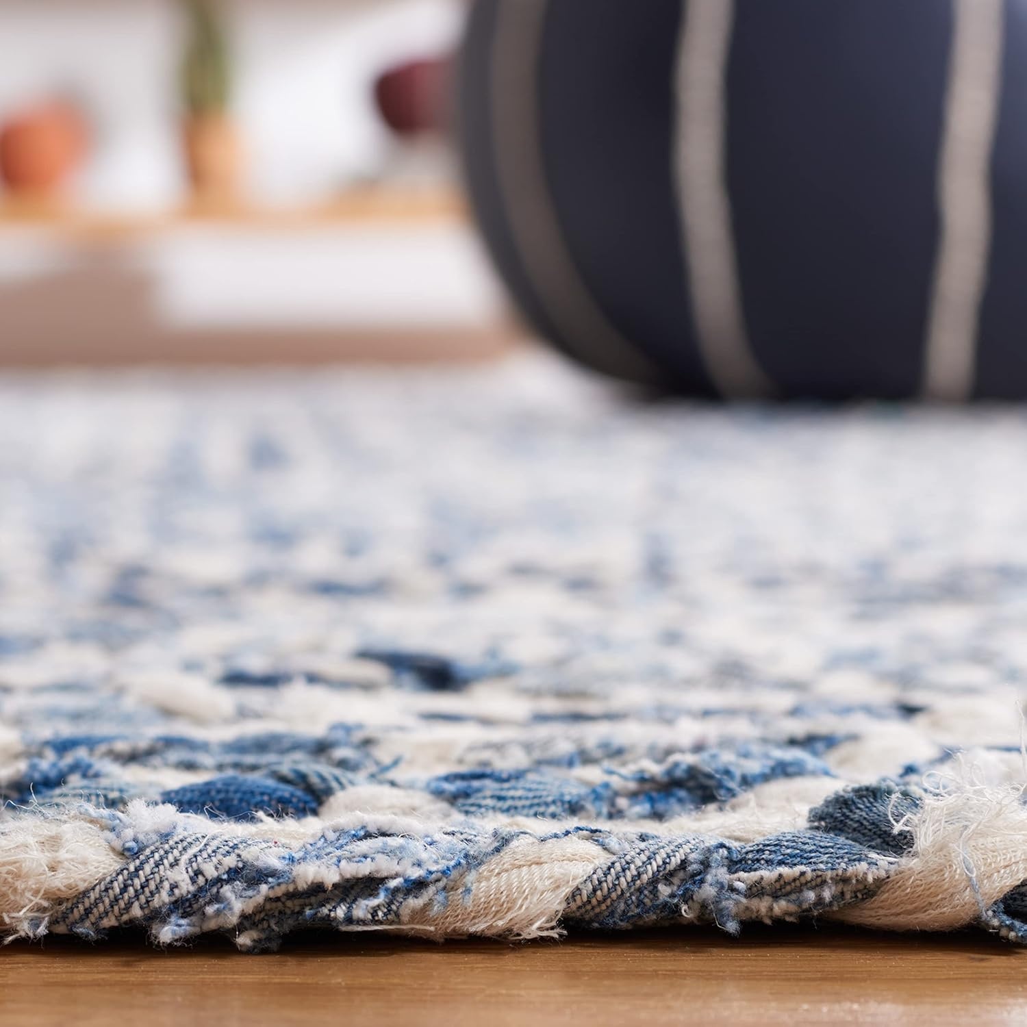 image:imageSAFAVIEH Area Rug 8x10 Braided Collection Large Blue amp Ivory Handmade Cotton Ideal for Living Room Bedroom Office Dining Space BRD260MBlueIvory