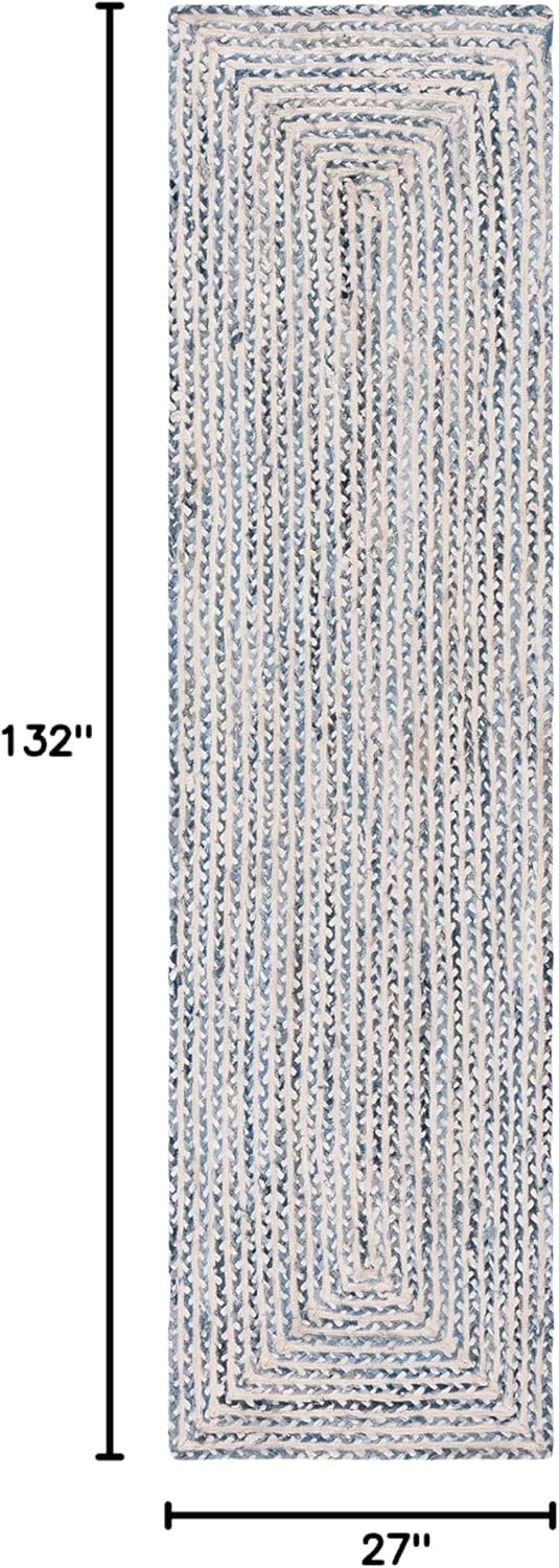 image:imageSAFAVIEH Area Rug 8x10 Braided Collection Large Blue amp Ivory Handmade Cotton Ideal for Living Room Bedroom Office Dining Space BRD260MBlueIvory