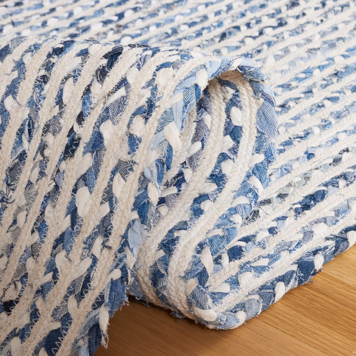 image:imageSAFAVIEH Area Rug 8x10 Braided Collection Large Blue amp Ivory Handmade Cotton Ideal for Living Room Bedroom Office Dining Space BRD260MBlueIvory