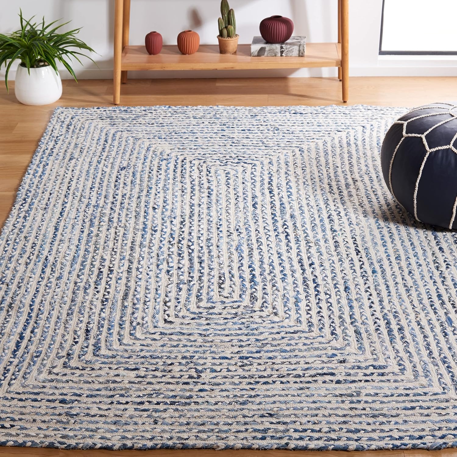 image:imageSAFAVIEH Area Rug 8x10 Braided Collection Large Blue amp Ivory Handmade Cotton Ideal for Living Room Bedroom Office Dining Space BRD260MBlueIvory