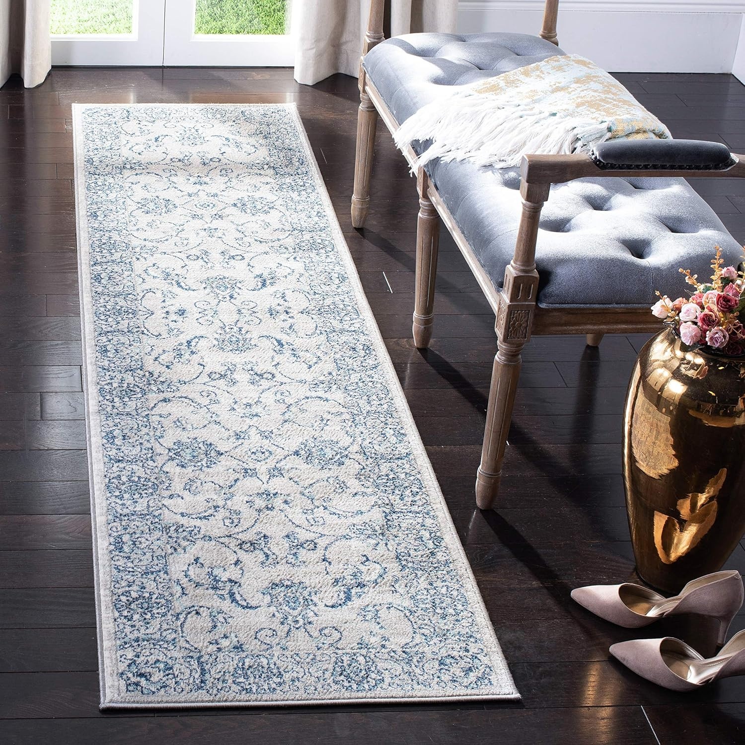 image:imageSAFAVIEH Area Rug 8x10 Brentwood Collection Large Light Grey amp Blue Oriental Floral Scroll Design NonShedding amp Easy Cleaning Ideal for Living Room Bedroom Office Dining Space BNT854GLight Grey Blue