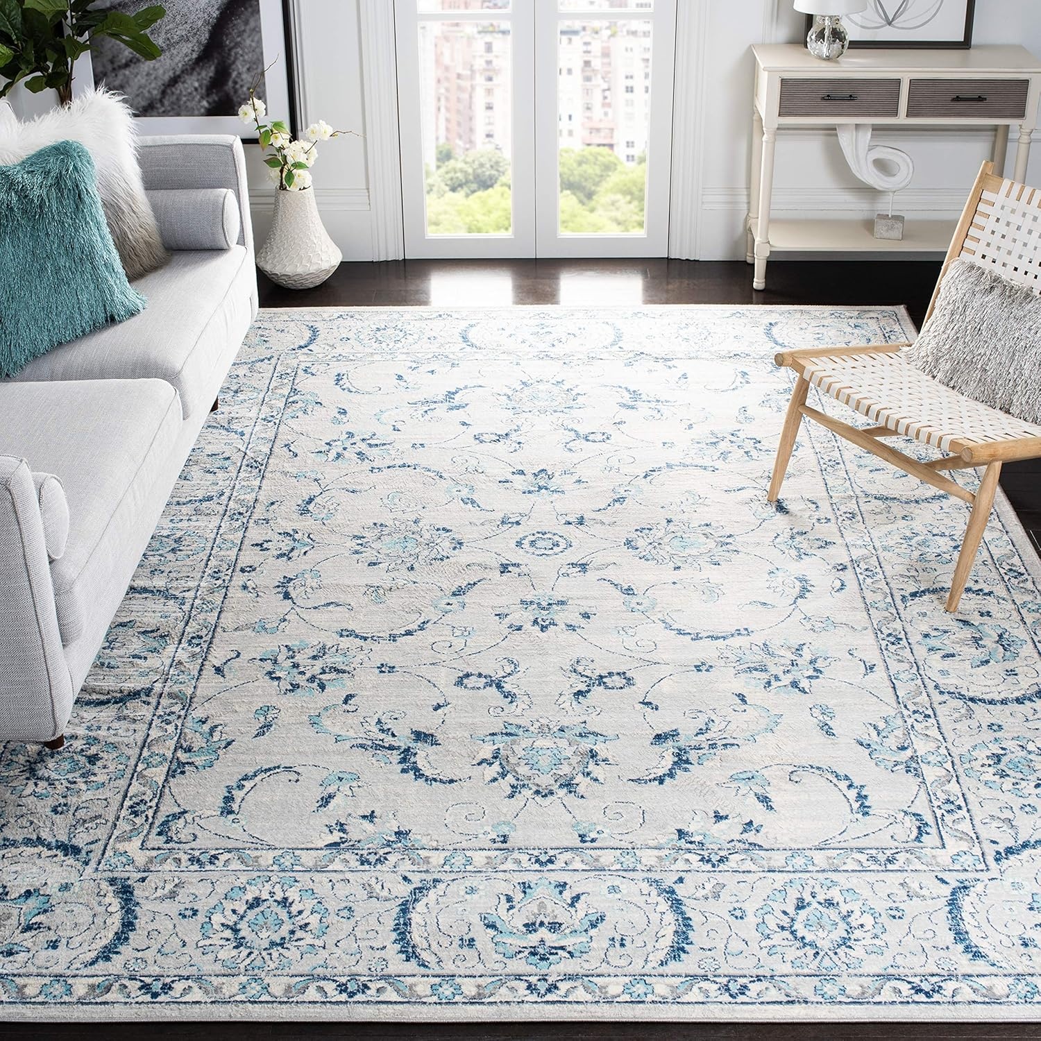 image:imageSAFAVIEH Area Rug 8x10 Brentwood Collection Large Light Grey amp Blue Oriental Floral Scroll Design NonShedding amp Easy Cleaning Ideal for Living Room Bedroom Office Dining Space BNT854GLight Grey Blue
