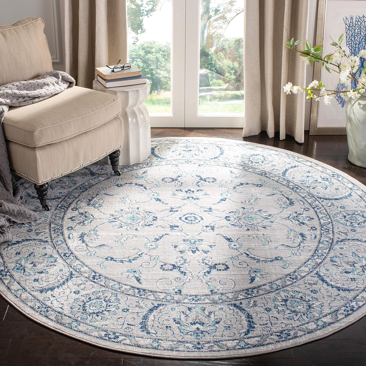 image:imageSAFAVIEH Area Rug 8x10 Brentwood Collection Large Light Grey amp Blue Oriental Floral Scroll Design NonShedding amp Easy Cleaning Ideal for Living Room Bedroom Office Dining Space BNT854GLight Grey Blue