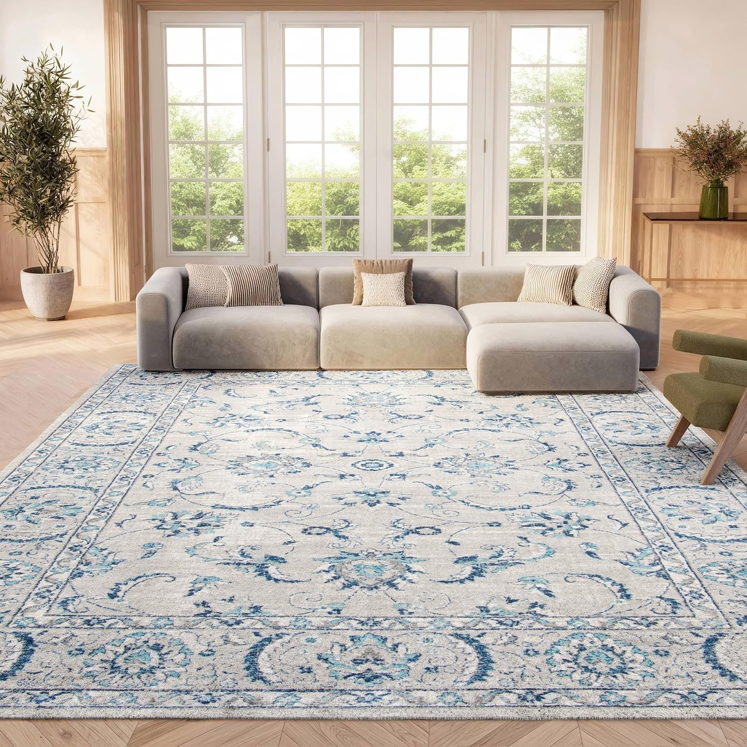 image:imageSAFAVIEH Area Rug 8x10 Brentwood Collection Large Light Grey amp Blue Oriental Floral Scroll Design NonShedding amp Easy Cleaning Ideal for Living Room Bedroom Office Dining Space BNT854GLight Grey Blue