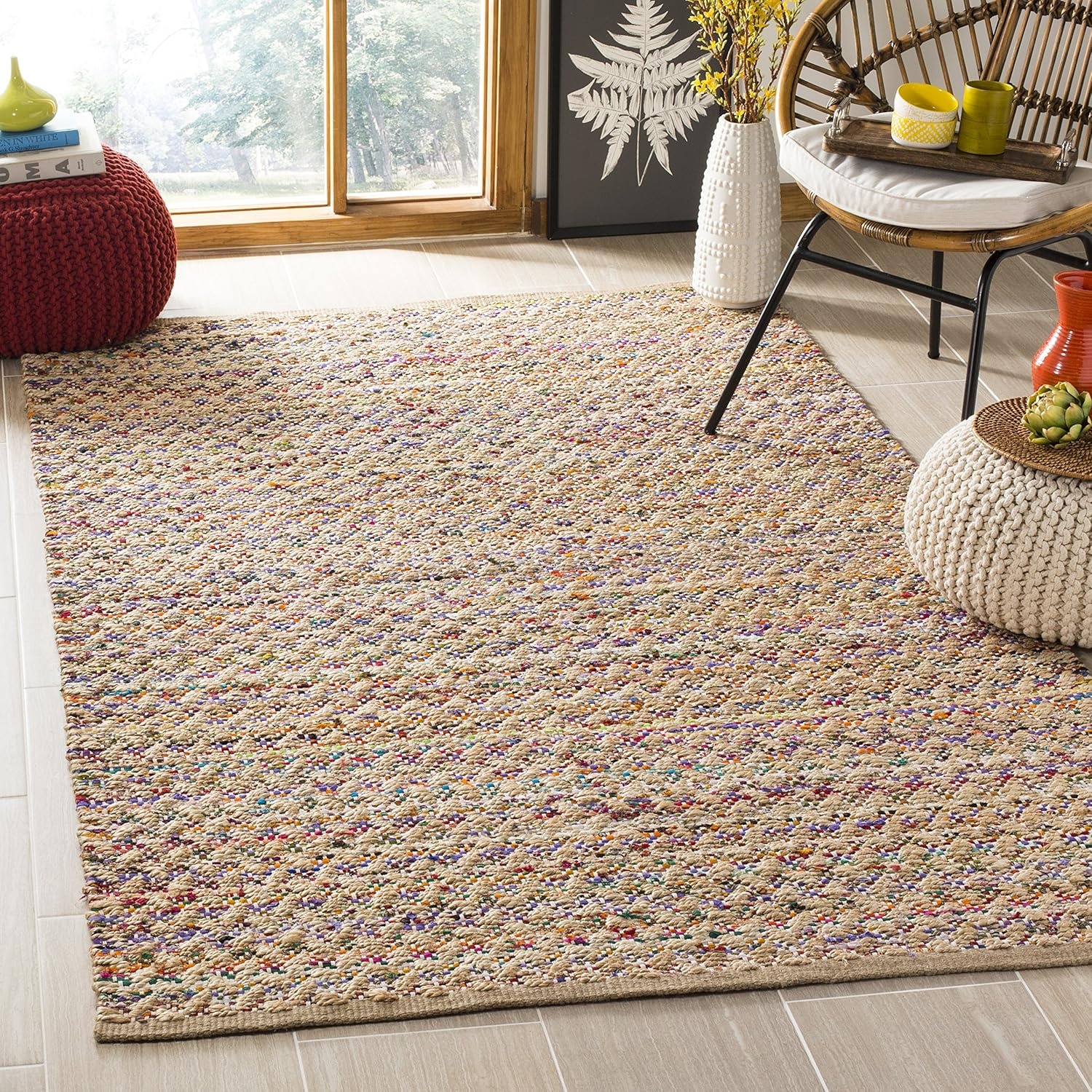 image:imageSAFAVIEH Area Rug 8x10 Cape Cod Collection Large Blue amp Natural Handmade Braided Jute Boho Design Ideal for Living Room Bedroom Office Dining Space CAP305MRedNatural