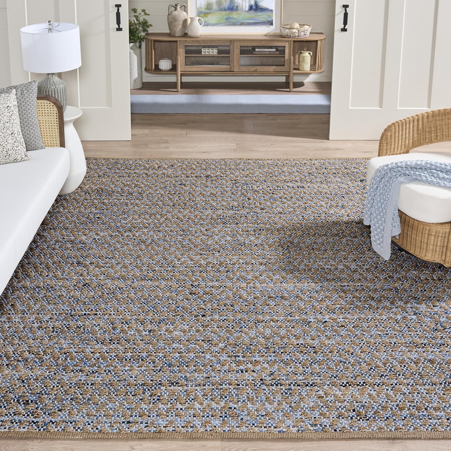 image:imageSAFAVIEH Area Rug 8x10 Cape Cod Collection Large Blue amp Natural Handmade Braided Jute Boho Design Ideal for Living Room Bedroom Office Dining Space CAP305MBlueNatural