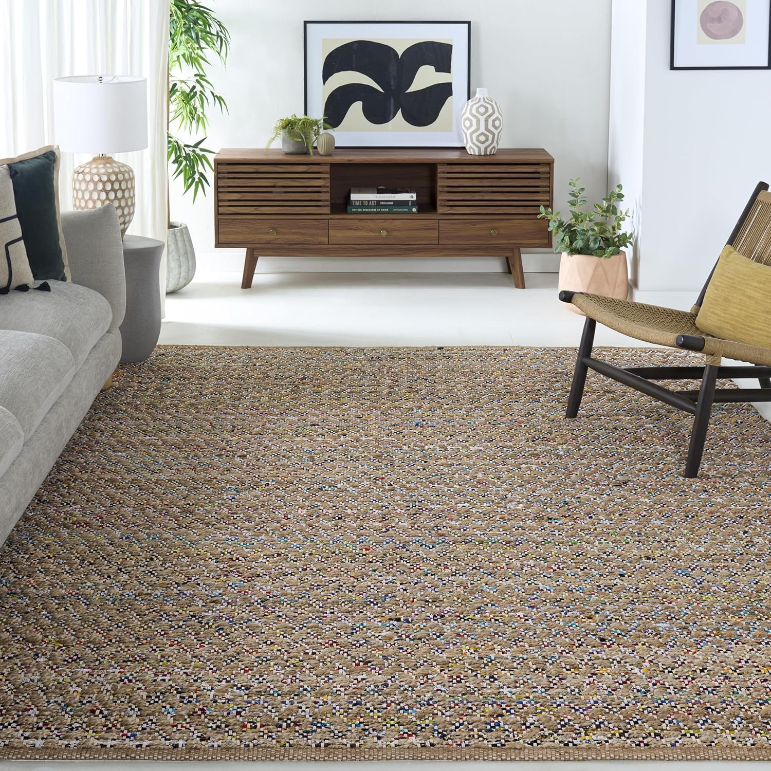 image:imageSAFAVIEH Area Rug 8x10 Cape Cod Collection Large Blue amp Natural Handmade Braided Jute Boho Design Ideal for Living Room Bedroom Office Dining Space CAP305MRedNatural