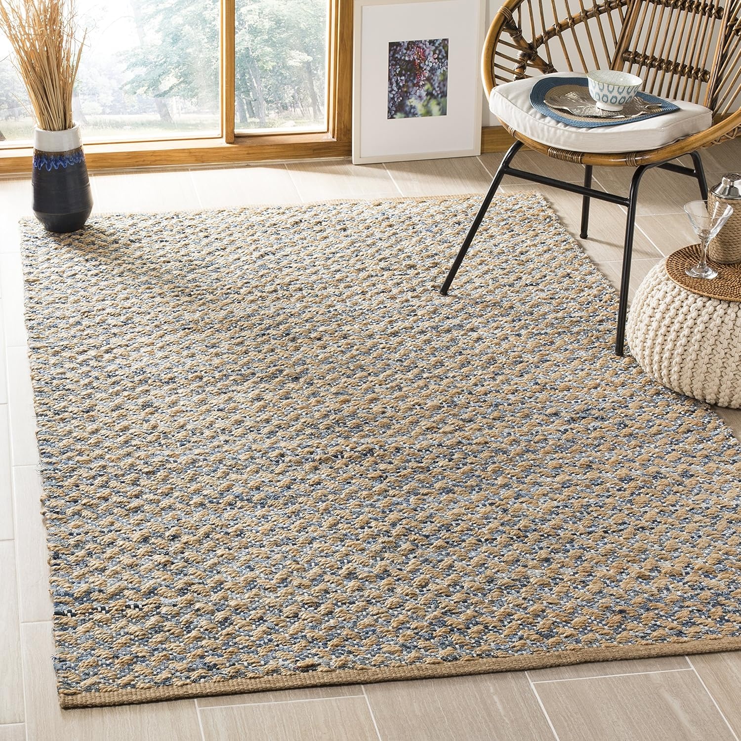 image:imageSAFAVIEH Area Rug 8x10 Cape Cod Collection Large Blue amp Natural Handmade Braided Jute Boho Design Ideal for Living Room Bedroom Office Dining Space CAP305MBlueNatural