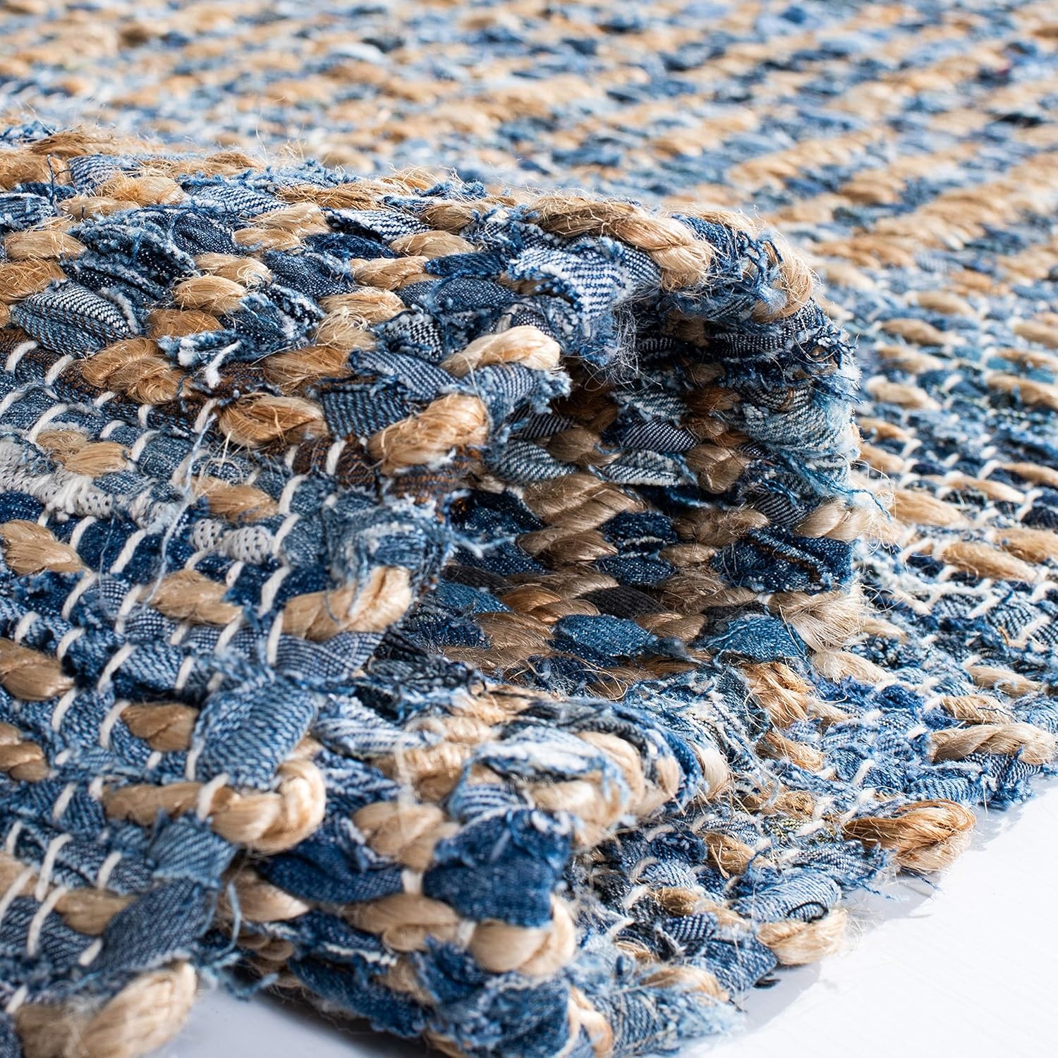 image:imageSAFAVIEH Area Rug 8x10 Cape Cod Collection Large Natural amp Blue Handmade Flat Weave Braided Jute Ideal for Living Room Bedroom Office Dining Space CAP353A