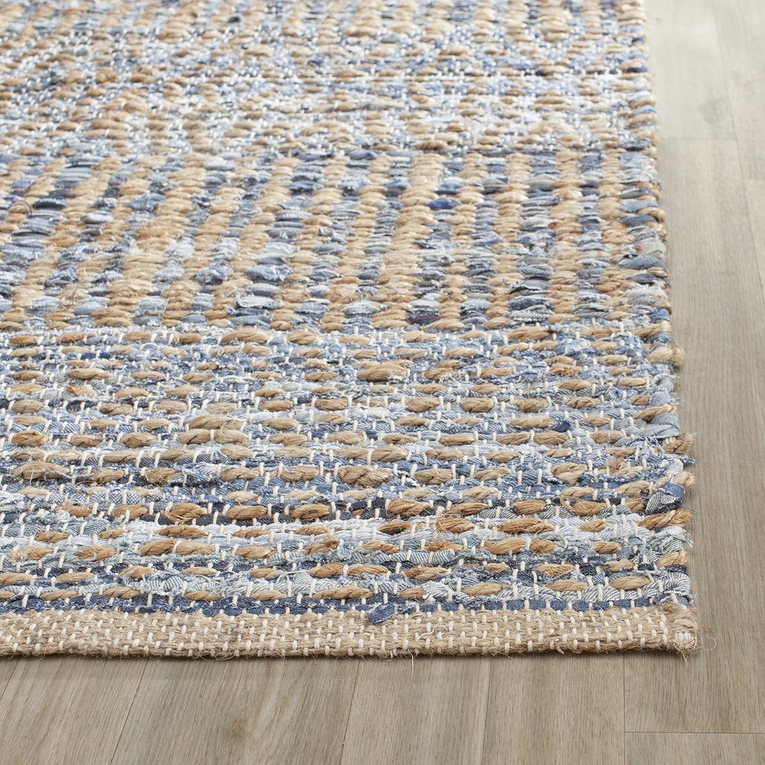 image:imageSAFAVIEH Area Rug 8x10 Cape Cod Collection Large Natural amp Blue Handmade Flat Weave Braided Jute Ideal for Living Room Bedroom Office Dining Space CAP353A