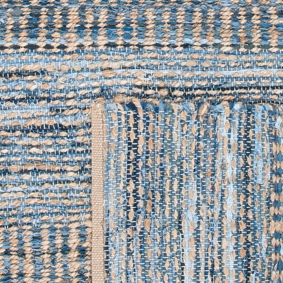 image:imageSAFAVIEH Area Rug 8x10 Cape Cod Collection Large Natural amp Blue Handmade Flat Weave Braided Jute Ideal for Living Room Bedroom Office Dining Space CAP353A