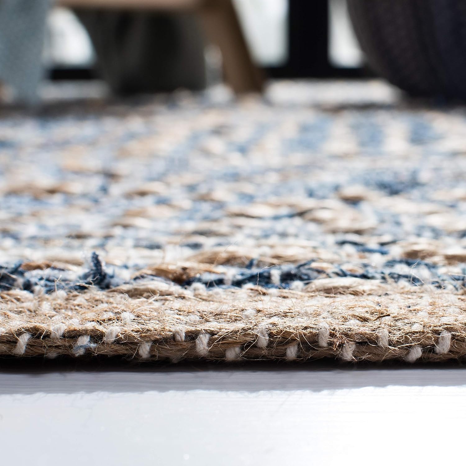 image:imageSAFAVIEH Area Rug 8x10 Cape Cod Collection Large Natural amp Blue Handmade Flat Weave Braided Jute Ideal for Living Room Bedroom Office Dining Space CAP353A