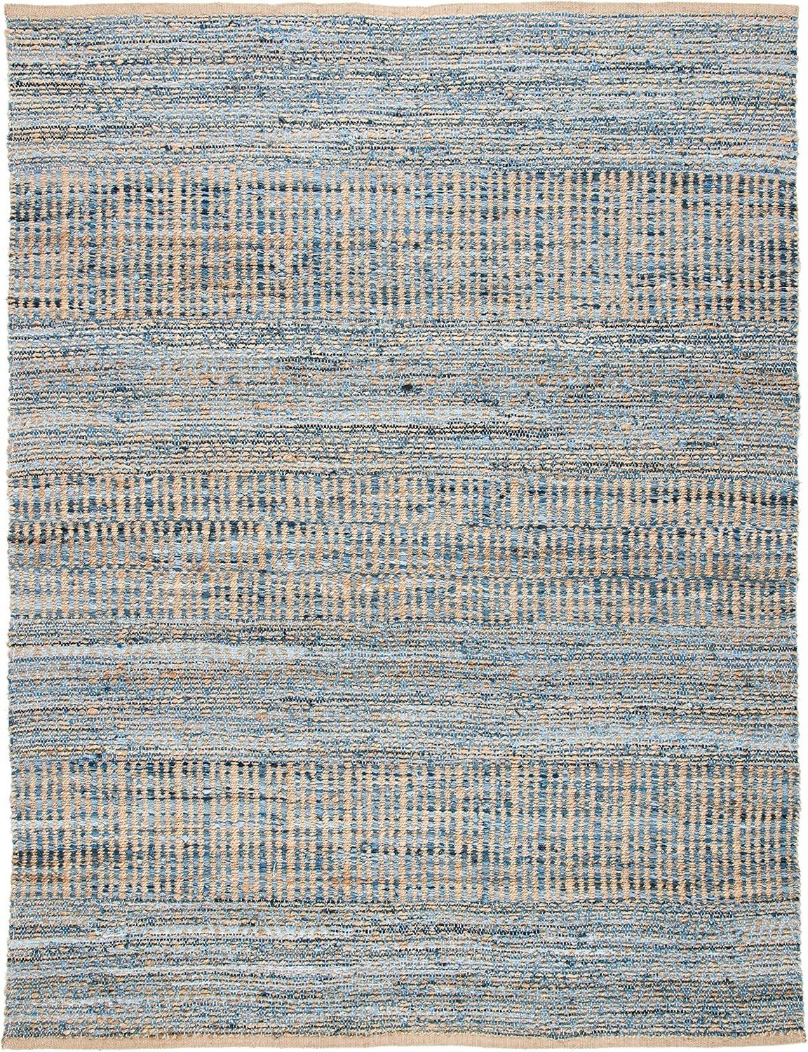 image:imageSAFAVIEH Area Rug 8x10 Cape Cod Collection Large Natural amp Blue Handmade Flat Weave Braided Jute Ideal for Living Room Bedroom Office Dining Space CAP353A