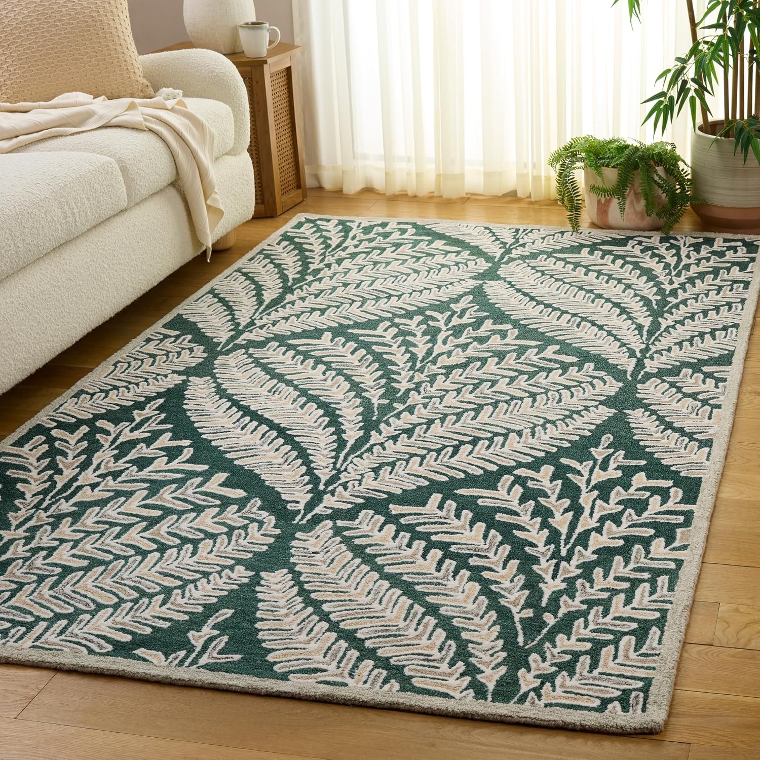 image:imageSAFAVIEH Area Rug 8x10 Capri Collection Large Ivory amp Blue Handmade Wool Ideal for Living Room Bedroom Office Dining Space CPR208ADark GreenIvory