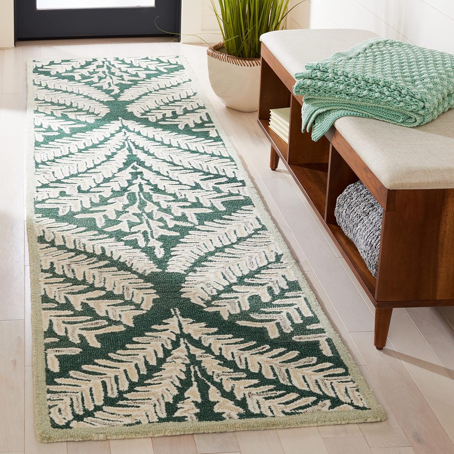 image:imageSAFAVIEH Area Rug 8x10 Capri Collection Large Ivory amp Blue Handmade Wool Ideal for Living Room Bedroom Office Dining Space CPR208ADark GreenIvory