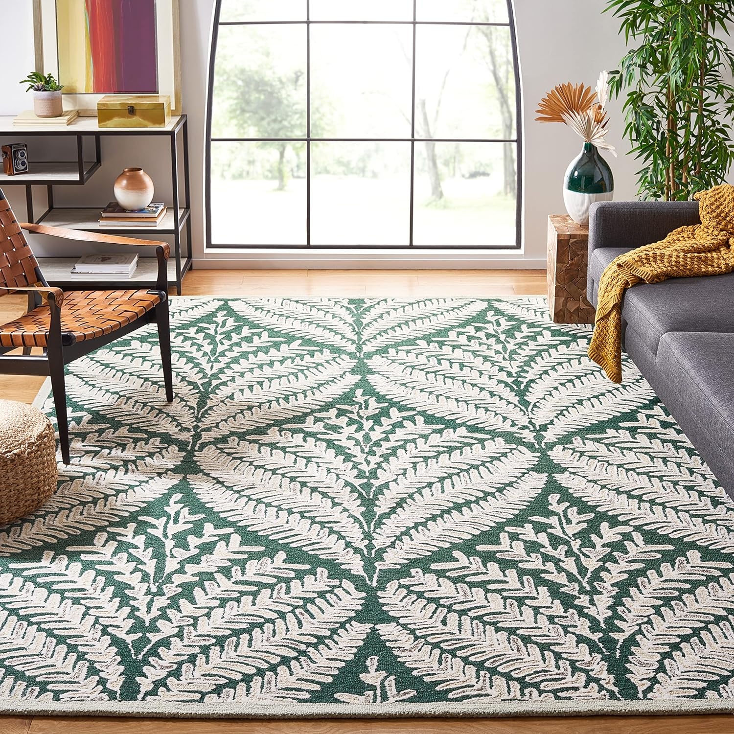 image:imageSAFAVIEH Area Rug 8x10 Capri Collection Large Ivory amp Blue Handmade Wool Ideal for Living Room Bedroom Office Dining Space CPR208ADark GreenIvory