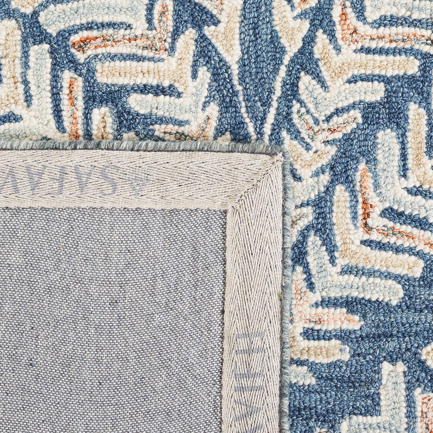 image:imageSAFAVIEH Area Rug 8x10 Capri Collection Large Ivory amp Blue Handmade Wool Ideal for Living Room Bedroom Office Dining Space CPR208AGreyIvory