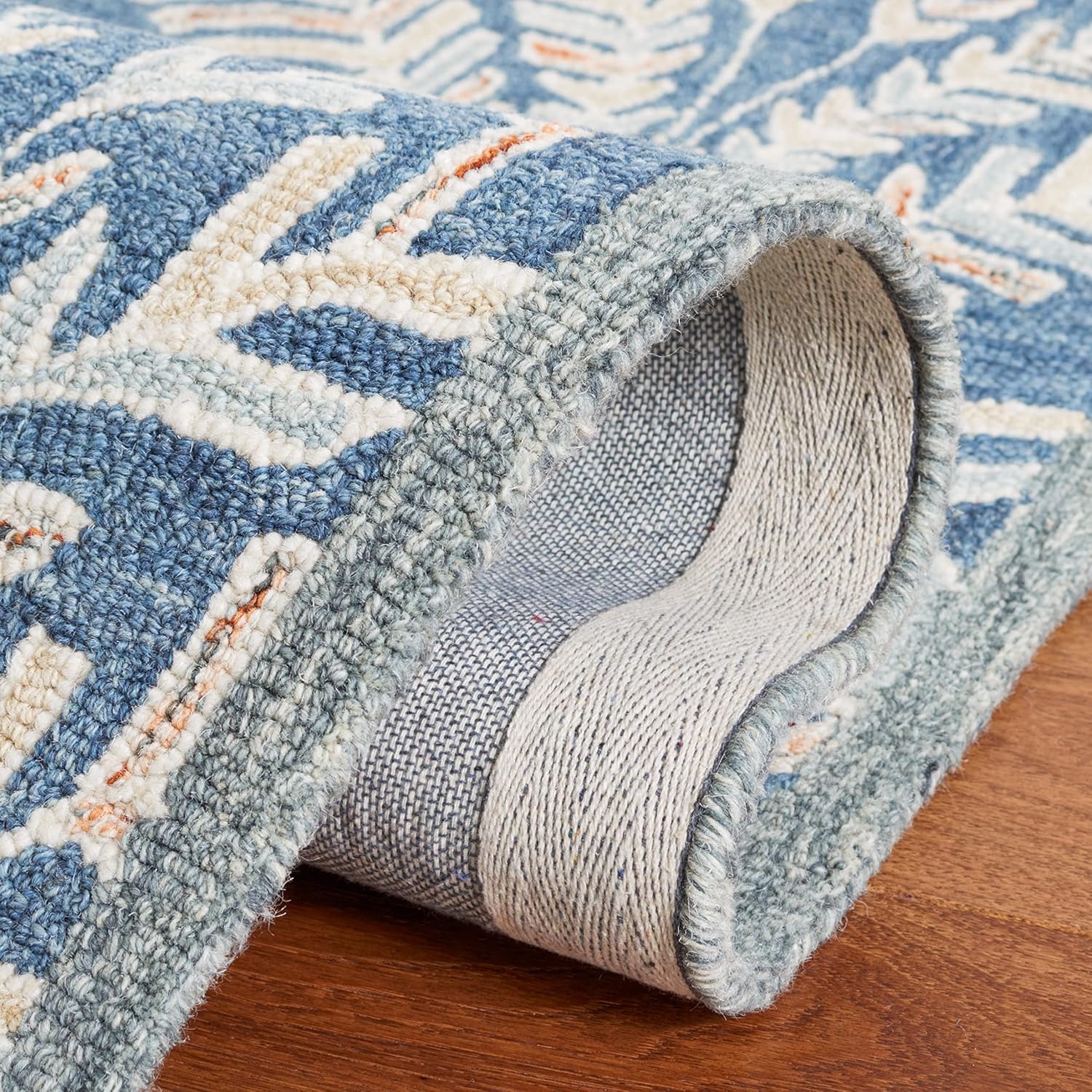 image:imageSAFAVIEH Area Rug 8x10 Capri Collection Large Ivory amp Blue Handmade Wool Ideal for Living Room Bedroom Office Dining Space CPR208AGreyIvory