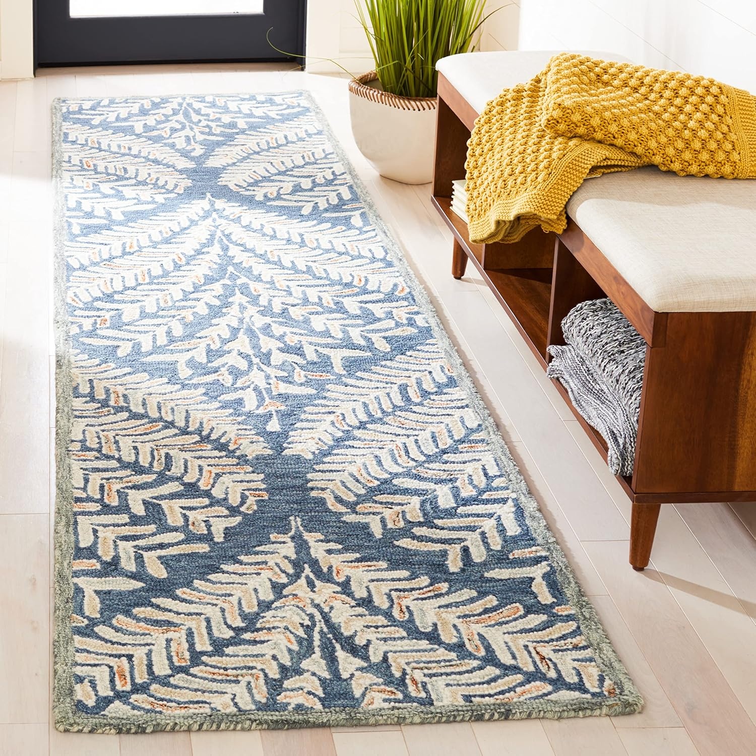 image:imageSAFAVIEH Area Rug 8x10 Capri Collection Large Ivory amp Blue Handmade Wool Ideal for Living Room Bedroom Office Dining Space CPR208AGreyIvory
