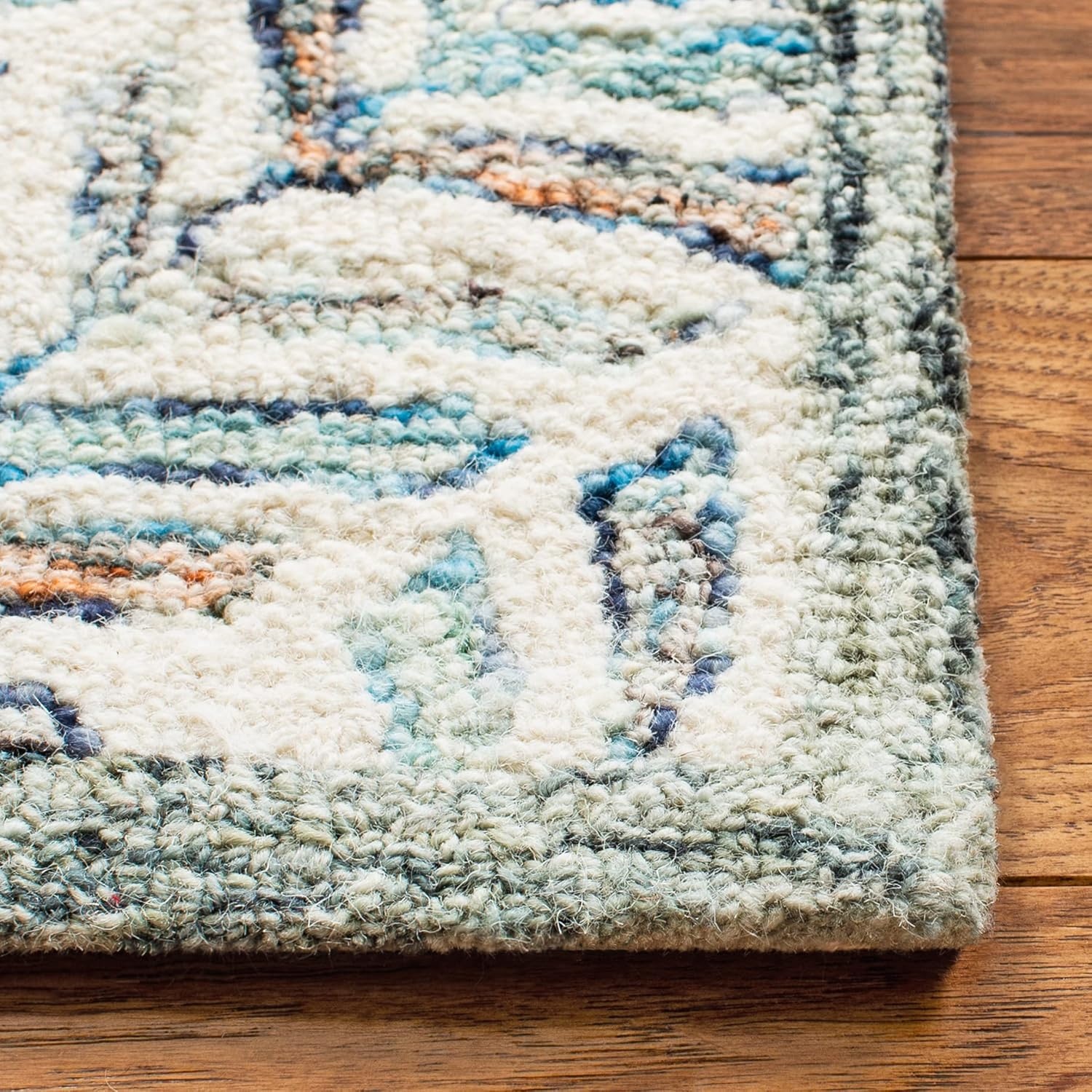 image:imageSAFAVIEH Area Rug 8x10 Capri Collection Large Ivory amp Blue Handmade Wool Ideal for Living Room Bedroom Office Dining Space CPR208AIvoryBlue