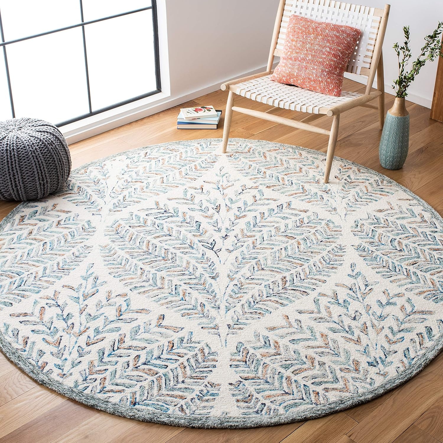 image:imageSAFAVIEH Area Rug 8x10 Capri Collection Large Ivory amp Blue Handmade Wool Ideal for Living Room Bedroom Office Dining Space CPR208AIvoryBlue