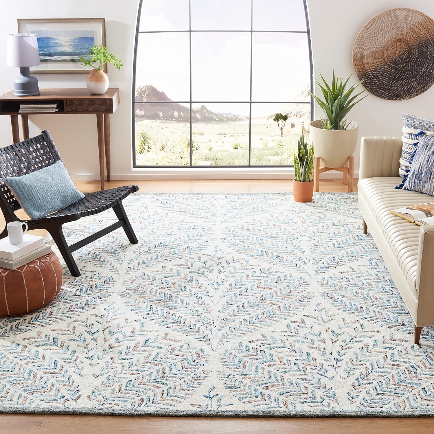 image:imageSAFAVIEH Area Rug 8x10 Capri Collection Large Ivory amp Blue Handmade Wool Ideal for Living Room Bedroom Office Dining Space CPR208AIvoryBlue