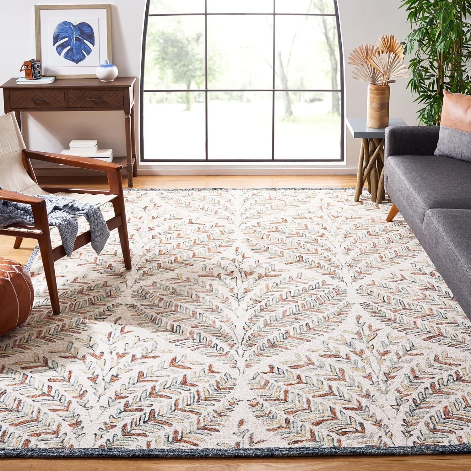 image:imageSAFAVIEH Area Rug 8x10 Capri Collection Large Ivory amp Blue Handmade Wool Ideal for Living Room Bedroom Office Dining Space CPR208AIvoryGreen