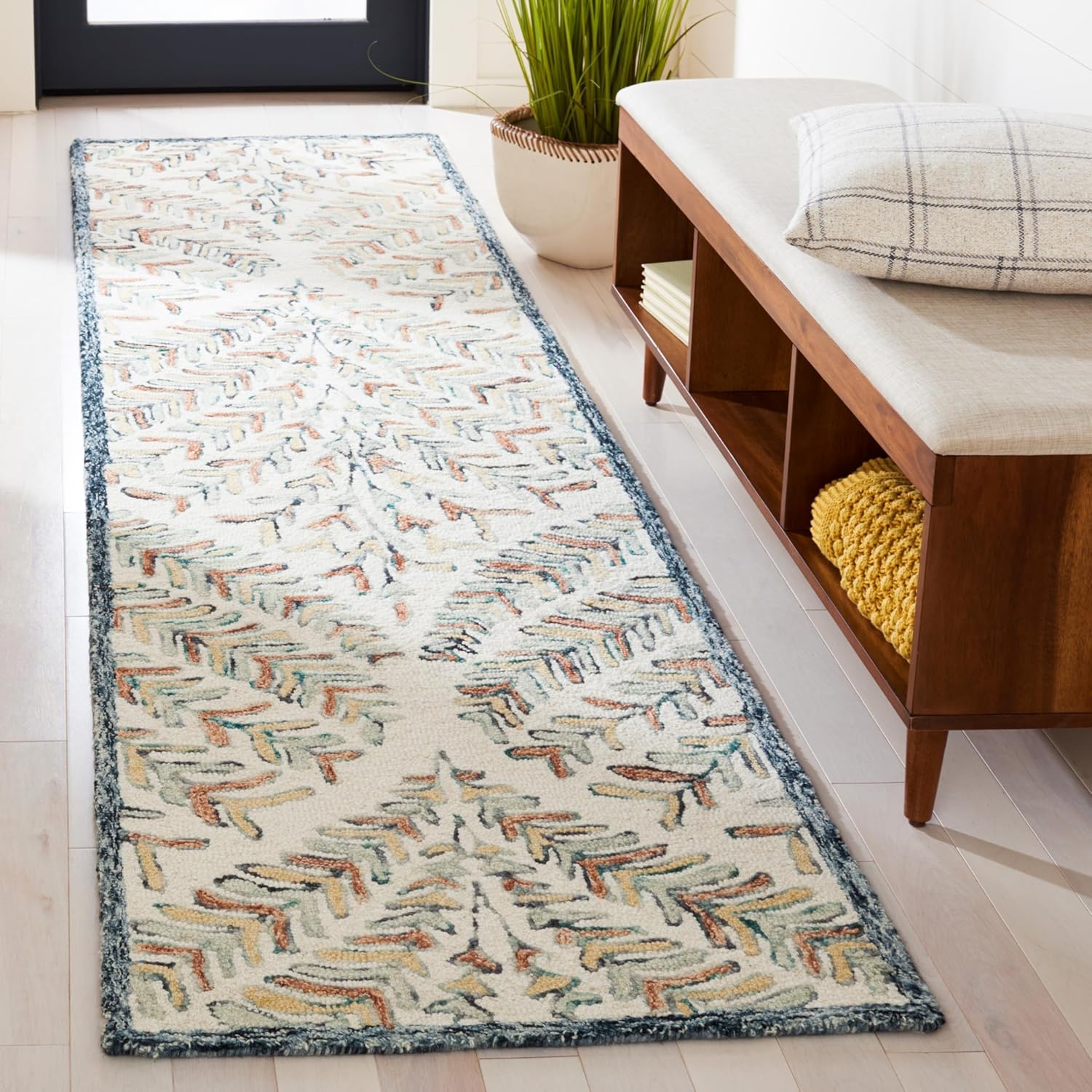 image:imageSAFAVIEH Area Rug 8x10 Capri Collection Large Ivory amp Blue Handmade Wool Ideal for Living Room Bedroom Office Dining Space CPR208AIvoryGreen