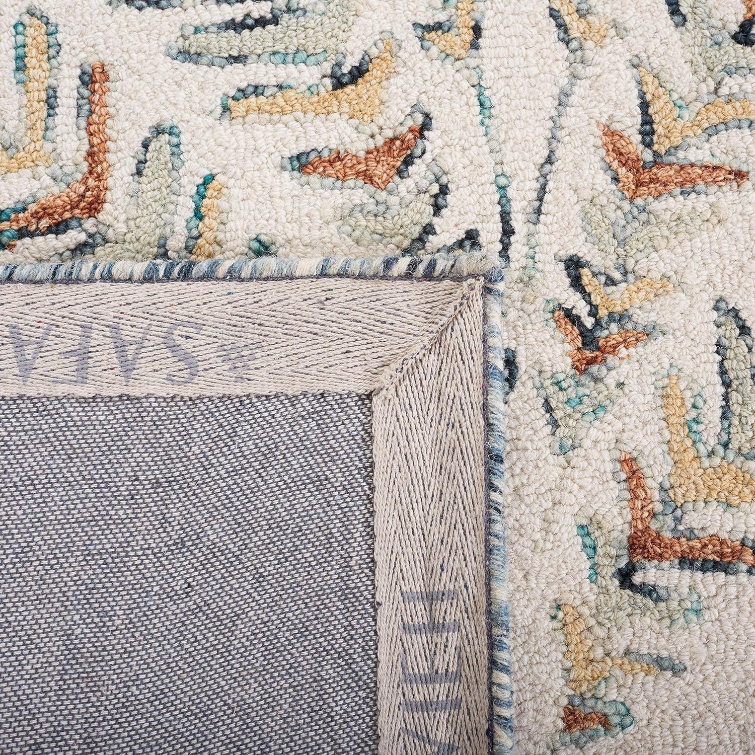 image:imageSAFAVIEH Area Rug 8x10 Capri Collection Large Ivory amp Blue Handmade Wool Ideal for Living Room Bedroom Office Dining Space CPR208AIvoryGreen