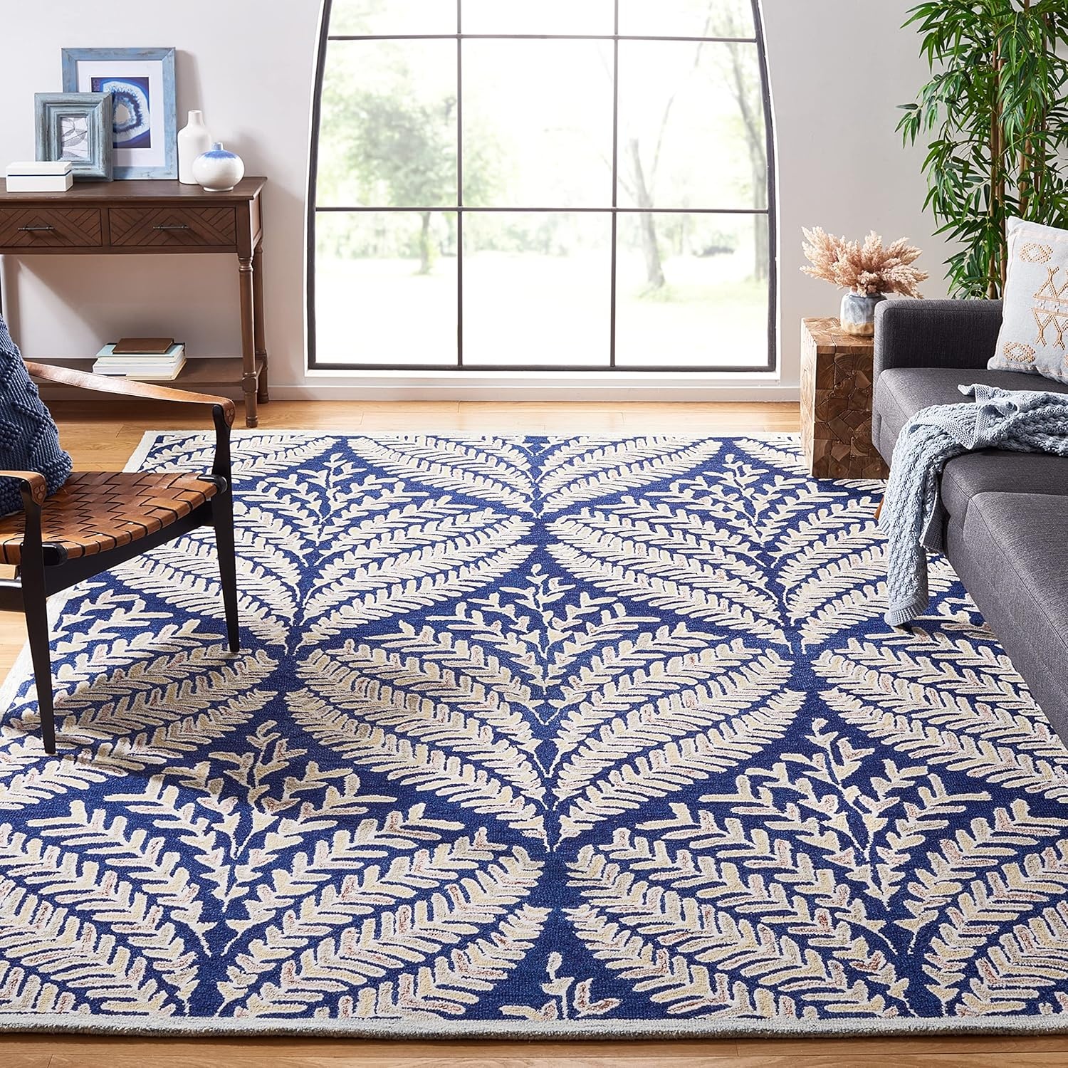 image:imageSAFAVIEH Area Rug 8x10 Capri Collection Large Ivory amp Blue Handmade Wool Ideal for Living Room Bedroom Office Dining Space CPR208ANavyIvory