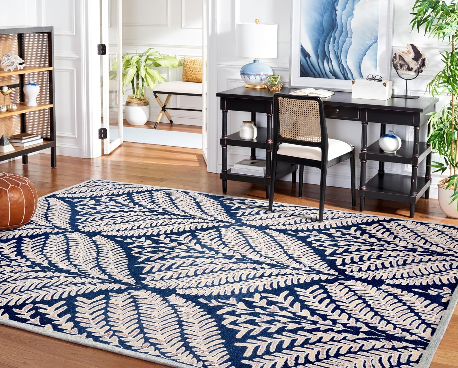 image:imageSAFAVIEH Area Rug 8x10 Capri Collection Large Ivory amp Blue Handmade Wool Ideal for Living Room Bedroom Office Dining Space CPR208ANavyIvory