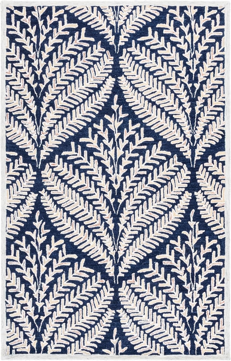 image:imageSAFAVIEH Area Rug 8x10 Capri Collection Large Ivory amp Blue Handmade Wool Ideal for Living Room Bedroom Office Dining Space CPR208ANavyIvory