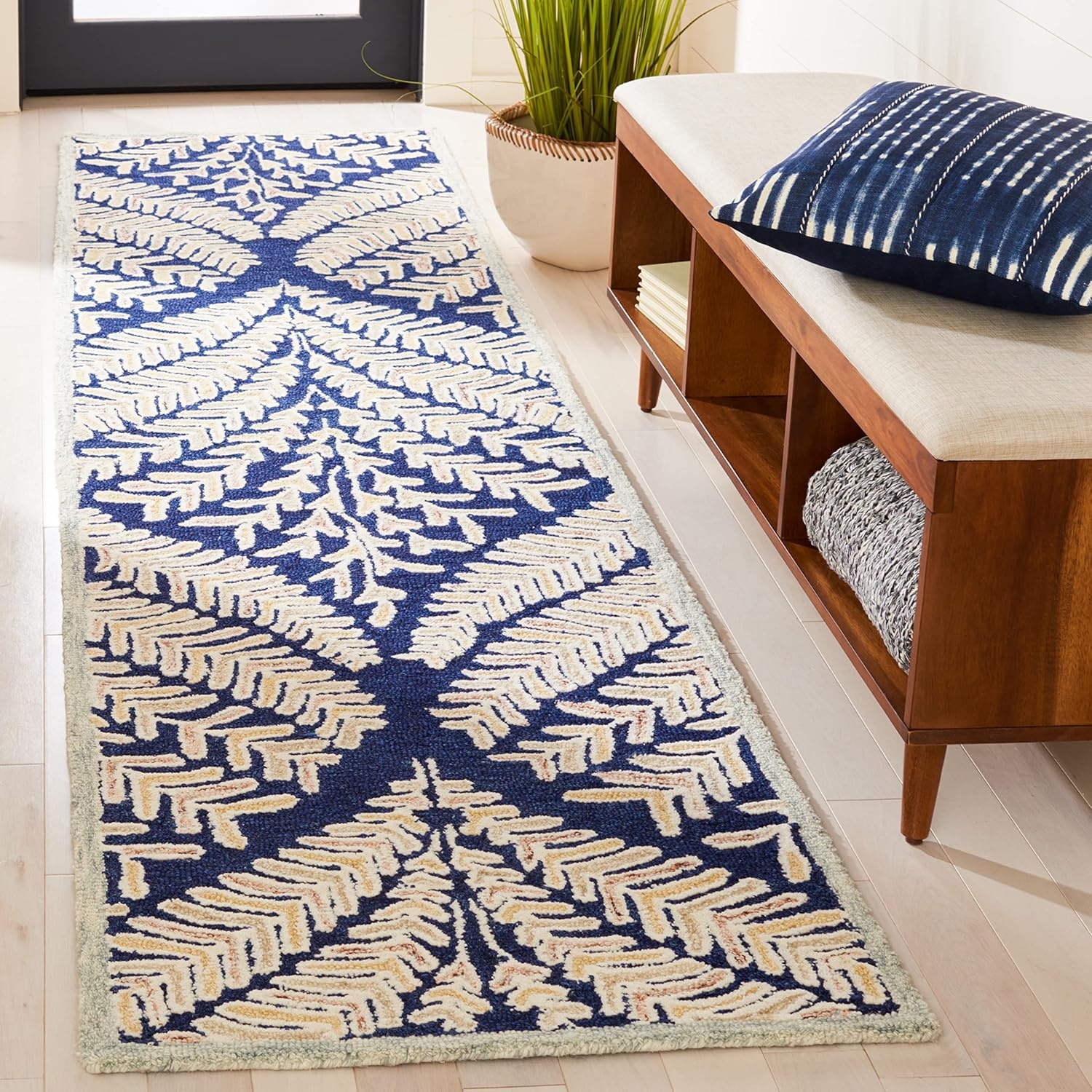 image:imageSAFAVIEH Area Rug 8x10 Capri Collection Large Ivory amp Blue Handmade Wool Ideal for Living Room Bedroom Office Dining Space CPR208ANavyIvory