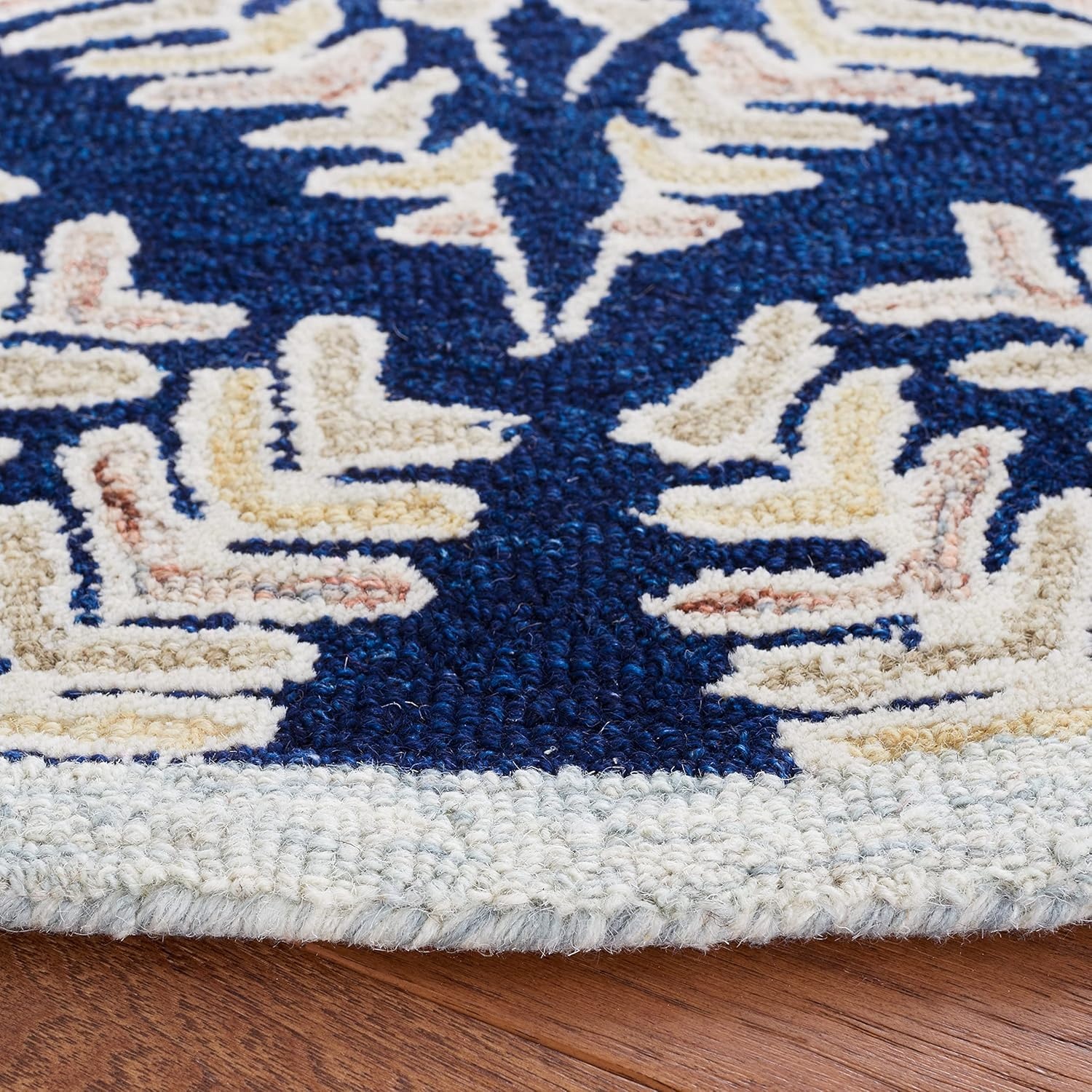 image:imageSAFAVIEH Area Rug 8x10 Capri Collection Large Ivory amp Blue Handmade Wool Ideal for Living Room Bedroom Office Dining Space CPR208ANavyIvory