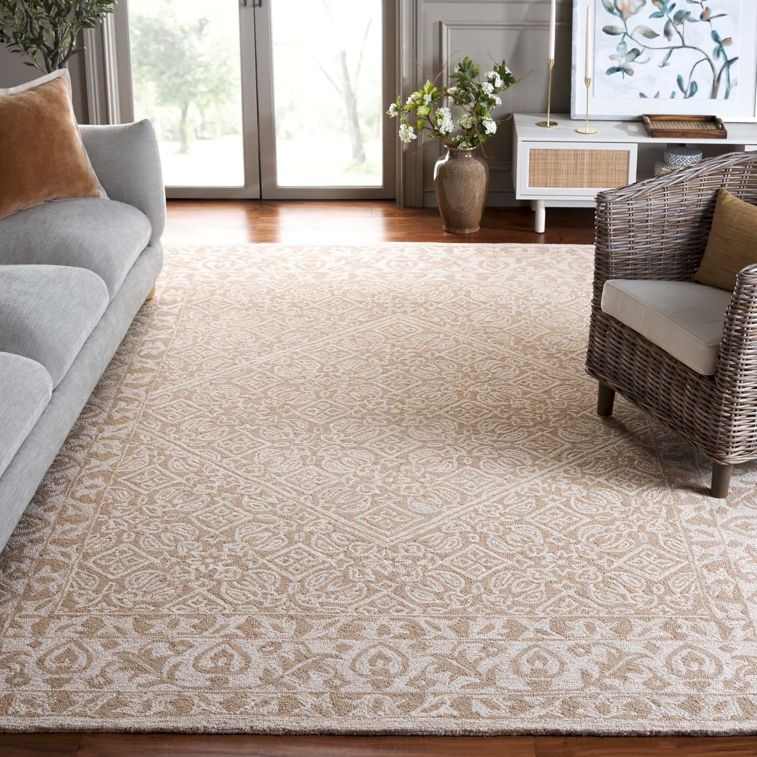 image:imageSAFAVIEH Area Rug 8x10 Dip Dye Collection Large Navy Blue Handmade Wool Ideal for Living Room Bedroom Office Dining Space DDY151NBeigeIvory