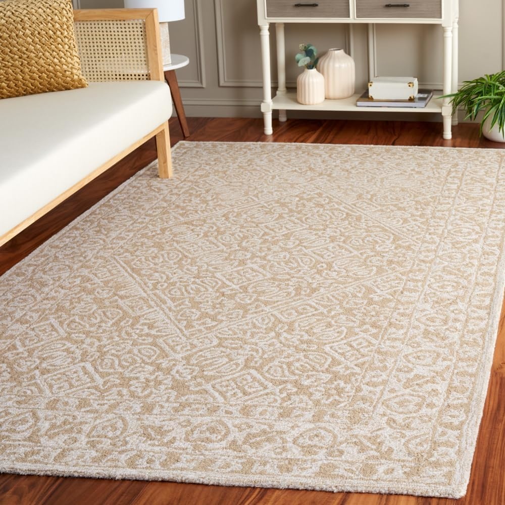 image:imageSAFAVIEH Area Rug 8x10 Dip Dye Collection Large Navy Blue Handmade Wool Ideal for Living Room Bedroom Office Dining Space DDY151NBeigeIvory