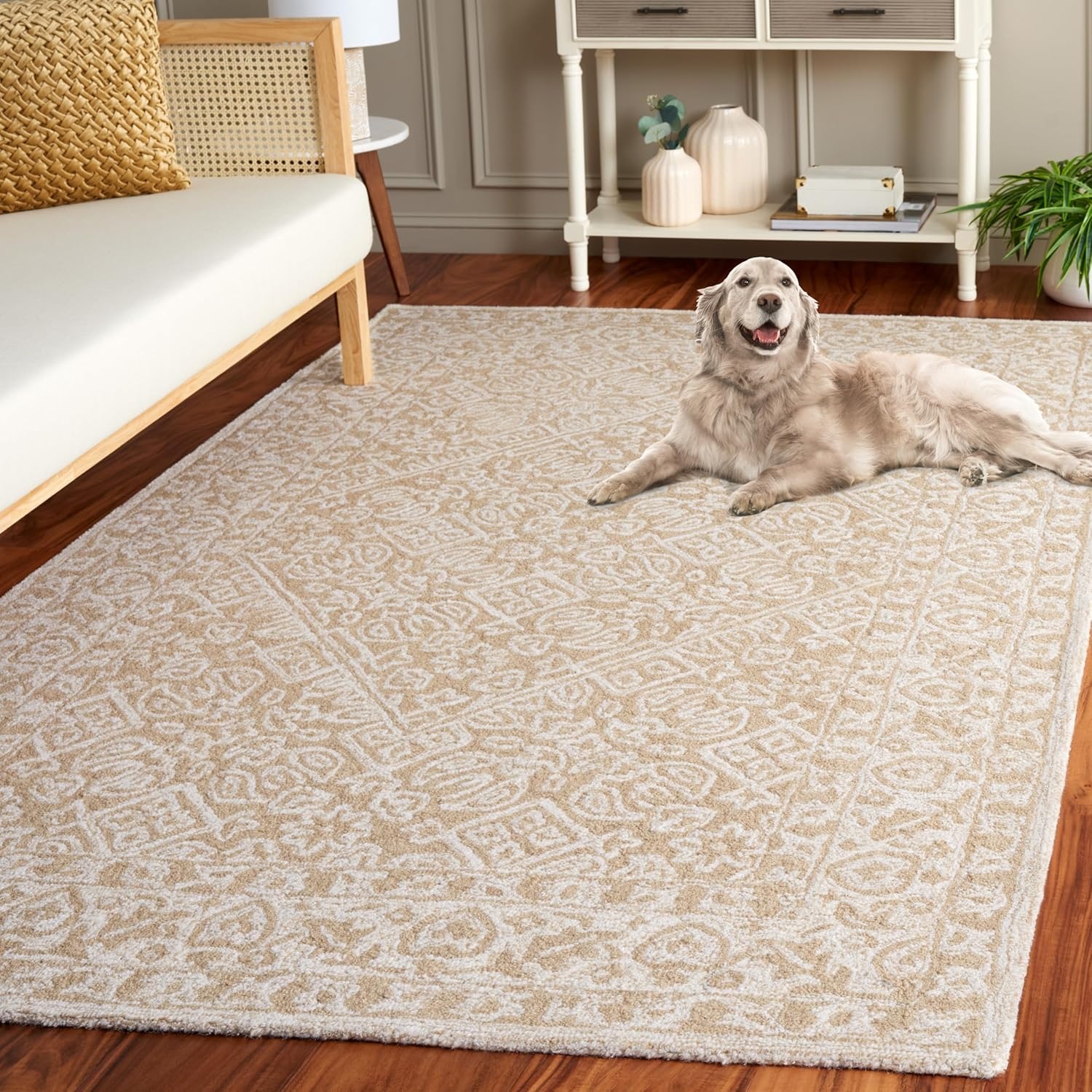 image:imageSAFAVIEH Area Rug 8x10 Dip Dye Collection Large Navy Blue Handmade Wool Ideal for Living Room Bedroom Office Dining Space DDY151NBeigeIvory