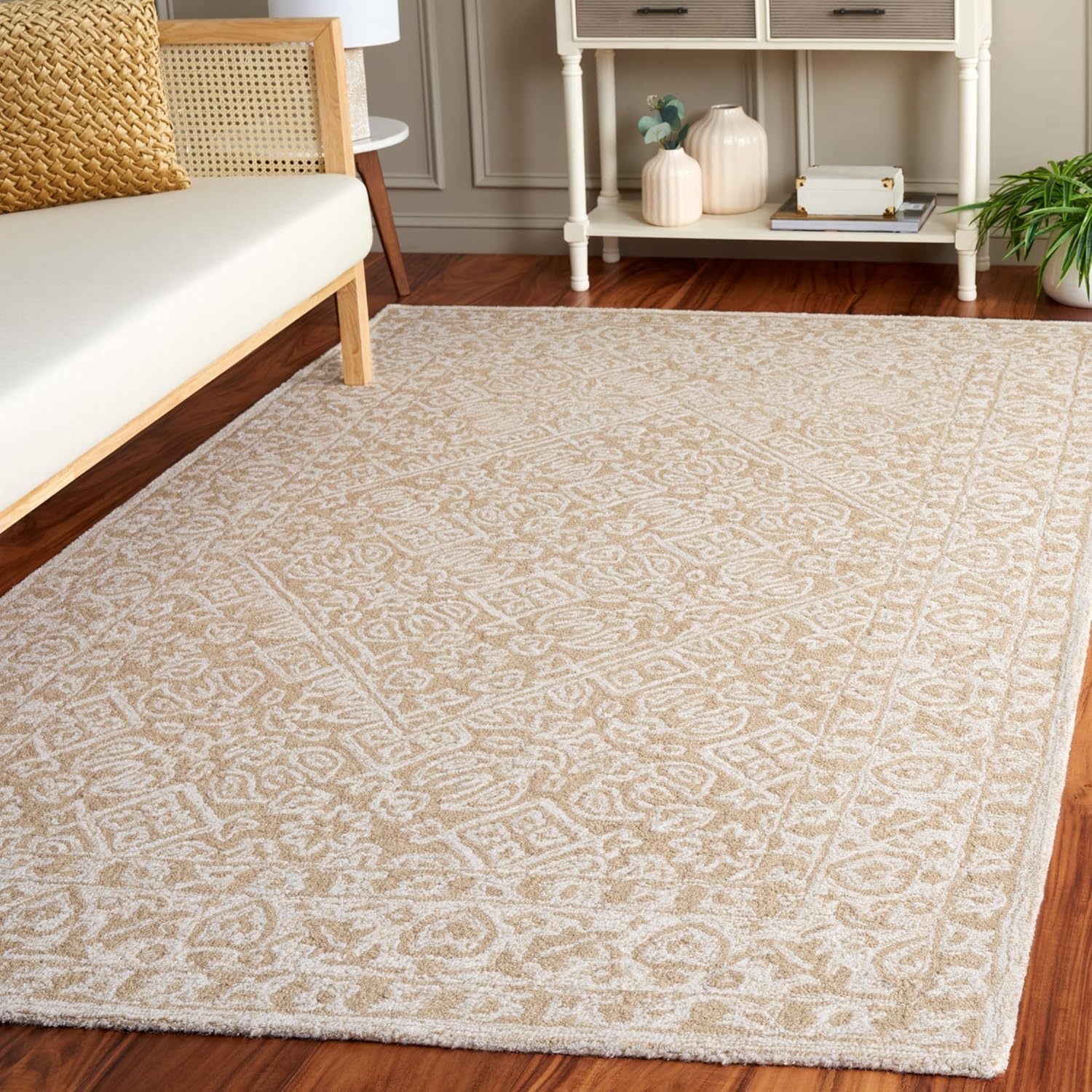 image:imageSAFAVIEH Area Rug 8x10 Dip Dye Collection Large Navy Blue Handmade Wool Ideal for Living Room Bedroom Office Dining Space DDY151NBeigeIvory