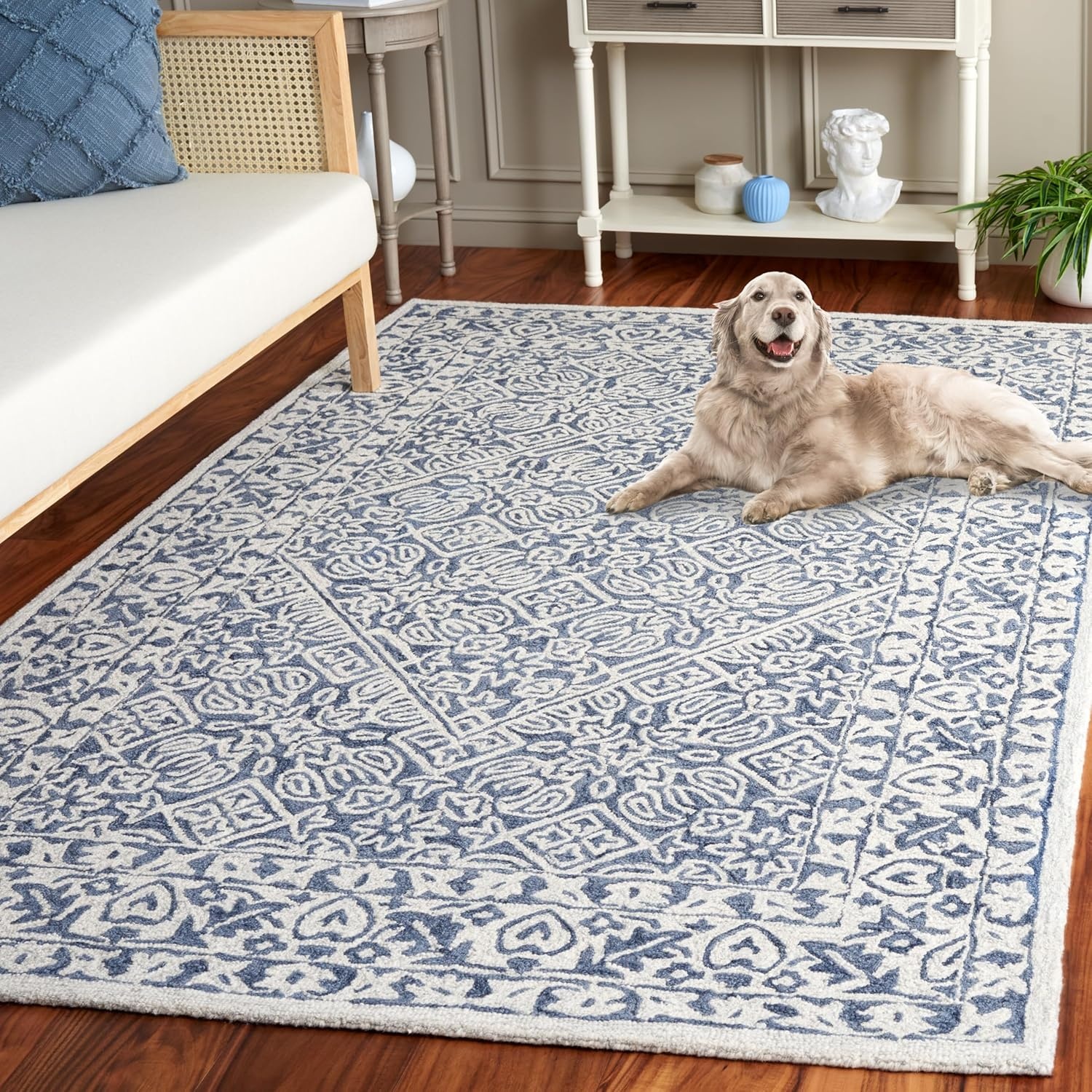 image:imageSAFAVIEH Area Rug 8x10 Dip Dye Collection Large Navy Blue Handmade Wool Ideal for Living Room Bedroom Office Dining Space DDY151NBlueIvory