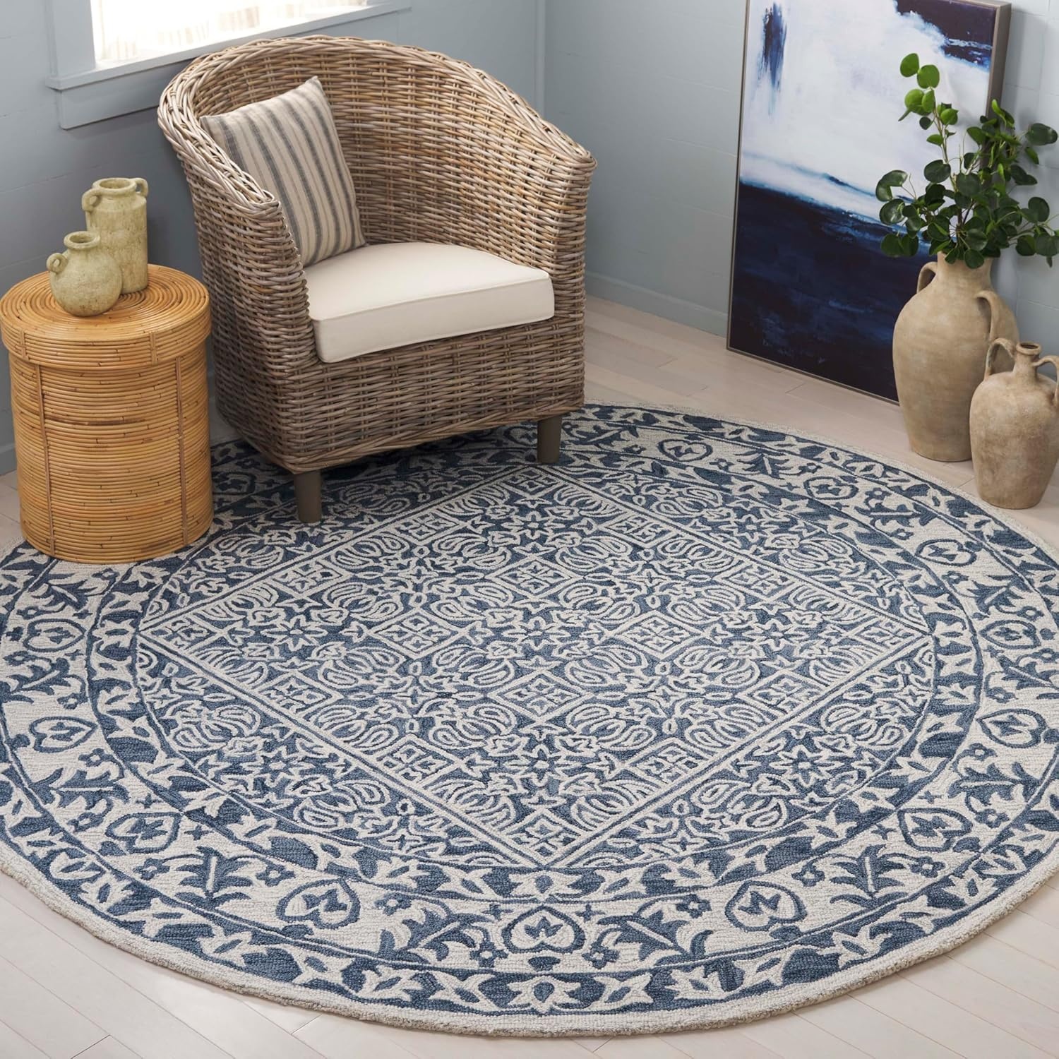 image:imageSAFAVIEH Area Rug 8x10 Dip Dye Collection Large Navy Blue Handmade Wool Ideal for Living Room Bedroom Office Dining Space DDY151NBlueIvory