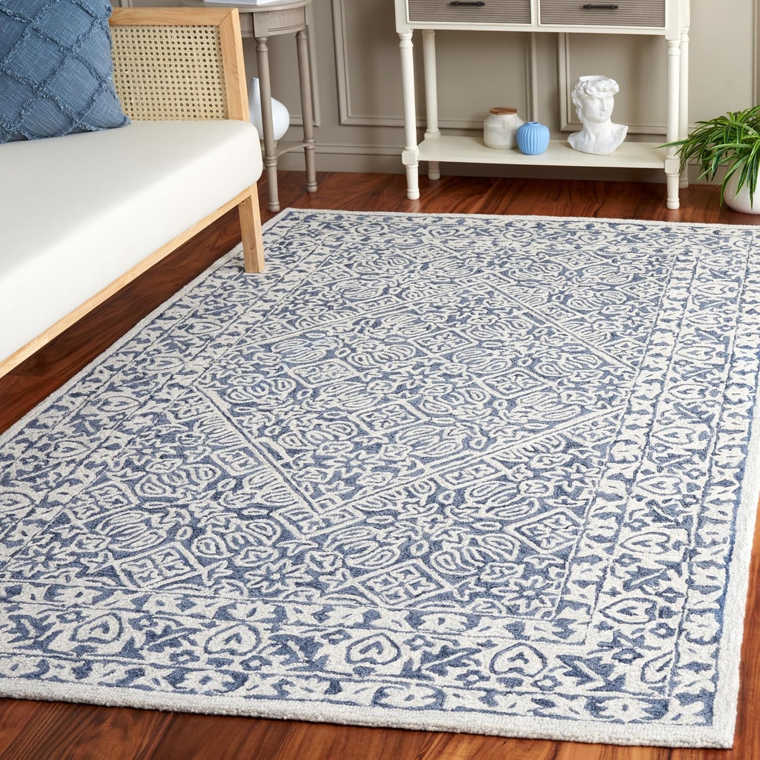 image:imageSAFAVIEH Area Rug 8x10 Dip Dye Collection Large Navy Blue Handmade Wool Ideal for Living Room Bedroom Office Dining Space DDY151NBlueIvory