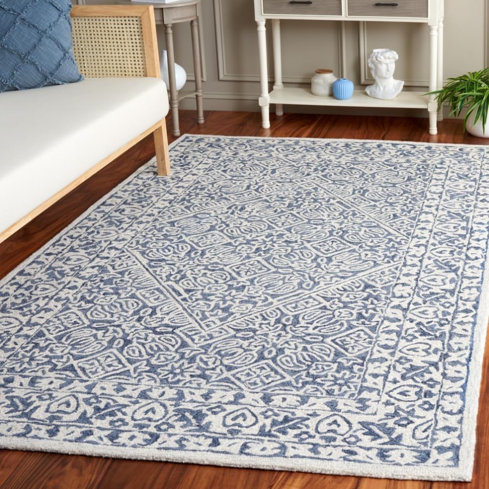 image:imageSAFAVIEH Area Rug 8x10 Dip Dye Collection Large Navy Blue Handmade Wool Ideal for Living Room Bedroom Office Dining Space DDY151NBlueIvory