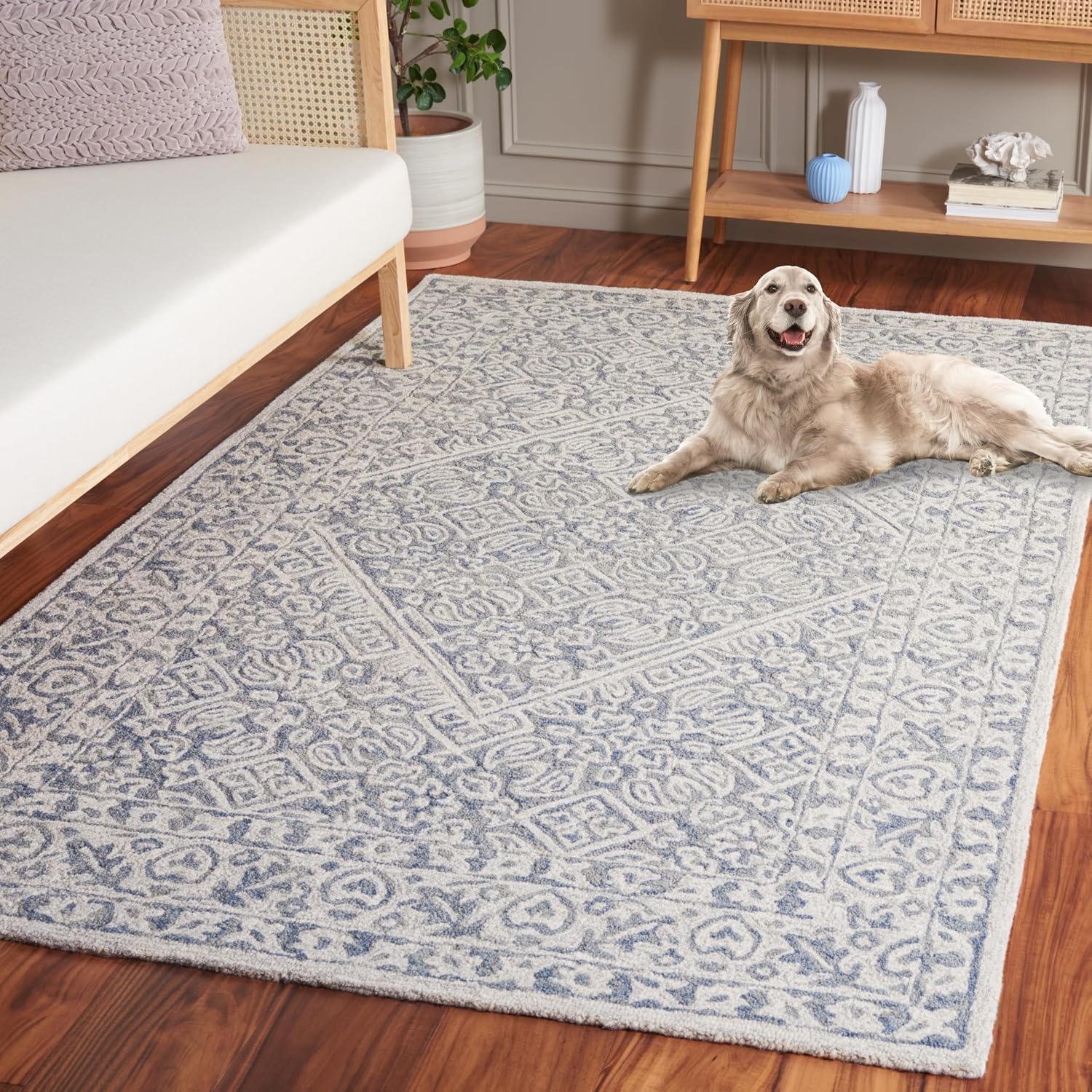 image:imageSAFAVIEH Area Rug 8x10 Dip Dye Collection Large Navy Blue Handmade Wool Ideal for Living Room Bedroom Office Dining Space DDY151NGreyIvory