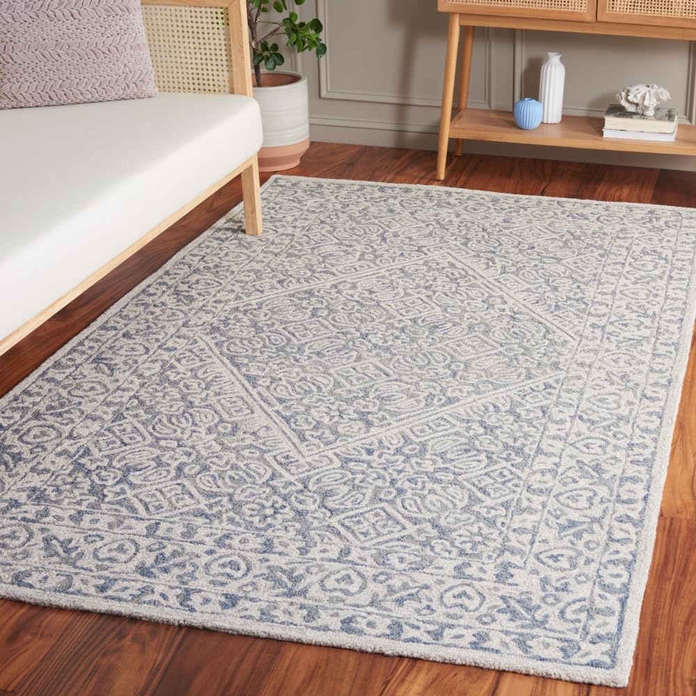 image:imageSAFAVIEH Area Rug 8x10 Dip Dye Collection Large Navy Blue Handmade Wool Ideal for Living Room Bedroom Office Dining Space DDY151NGreyIvory