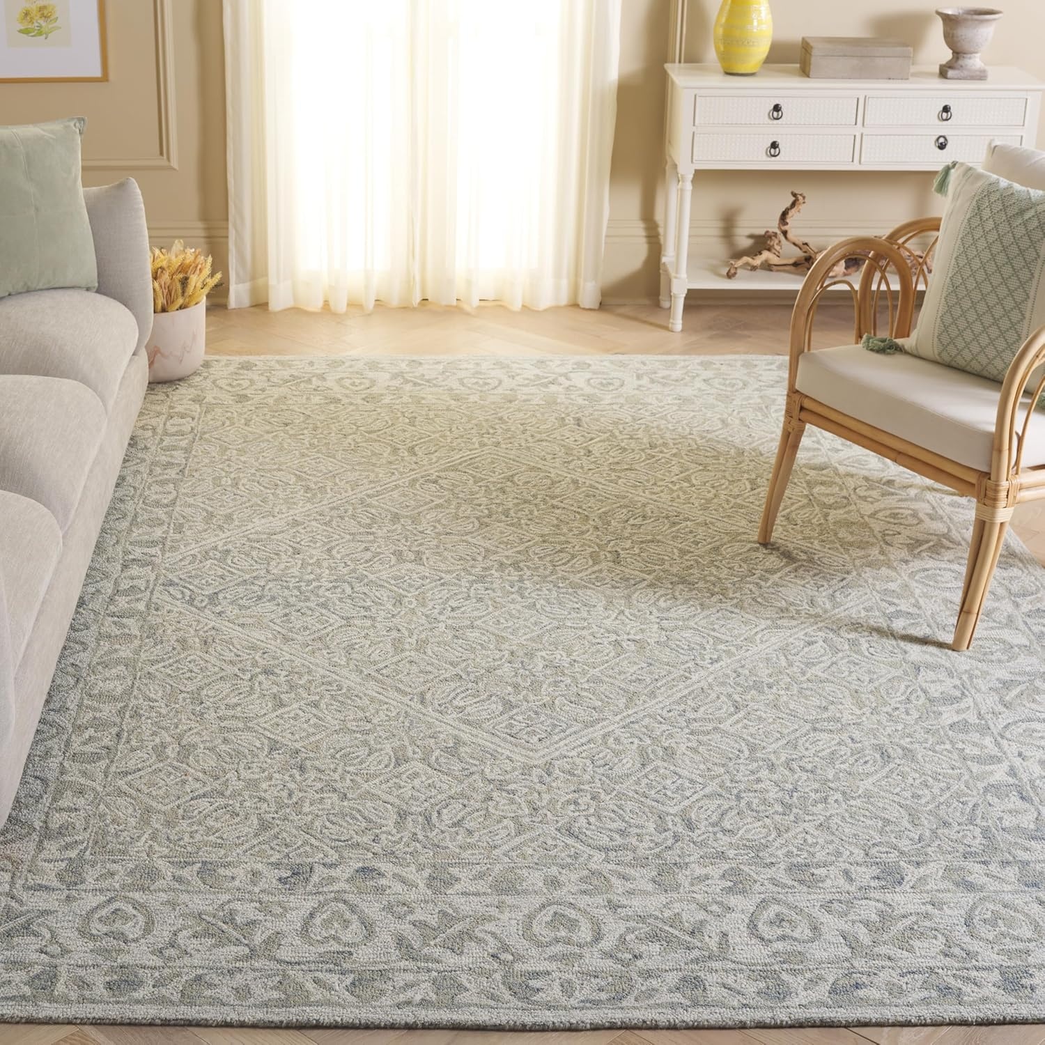 image:imageSAFAVIEH Area Rug 8x10 Dip Dye Collection Large Navy Blue Handmade Wool Ideal for Living Room Bedroom Office Dining Space DDY151NGreyIvory