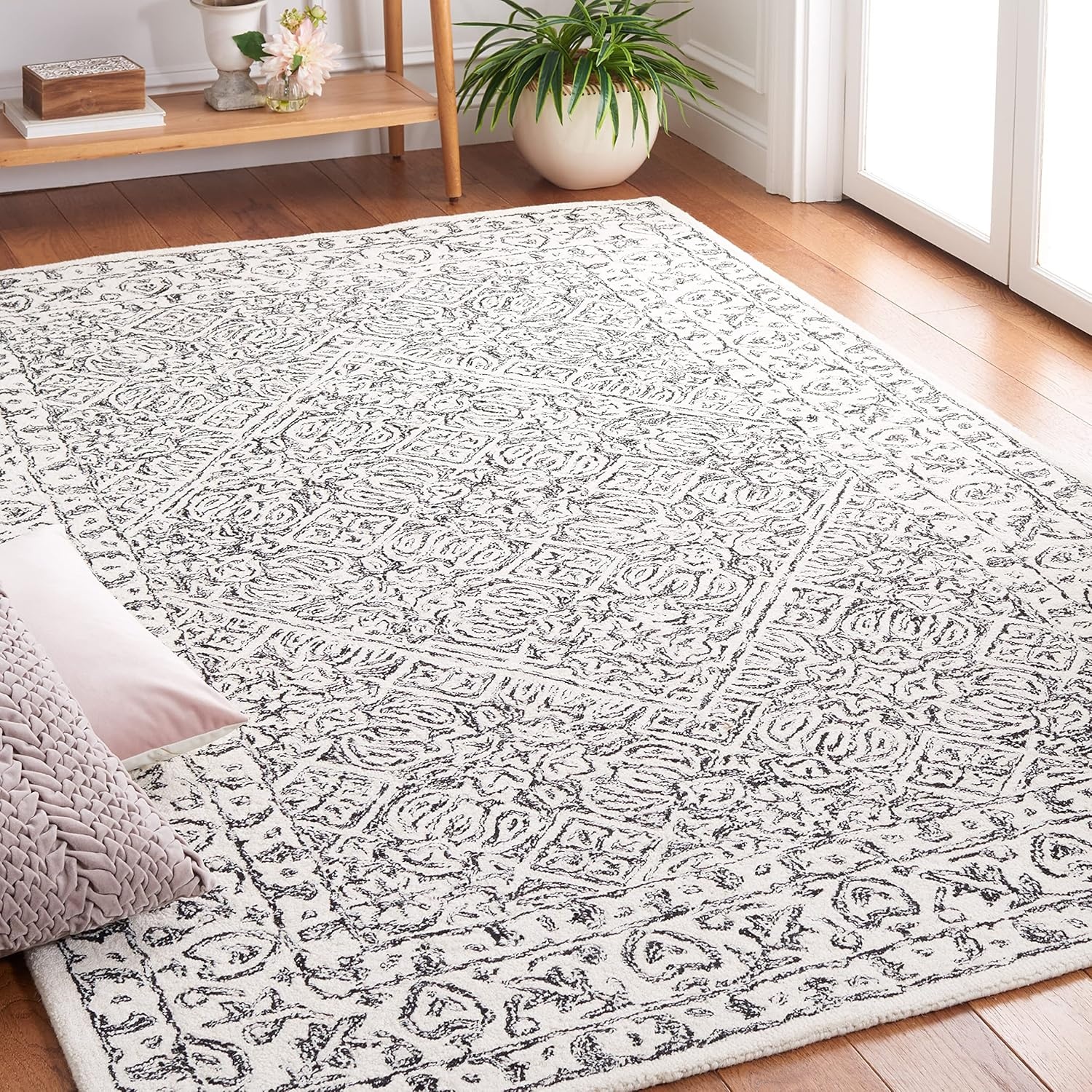 image:imageSAFAVIEH Area Rug 8x10 Dip Dye Collection Large Navy Blue Handmade Wool Ideal for Living Room Bedroom Office Dining Space DDY151NIvoryBlack