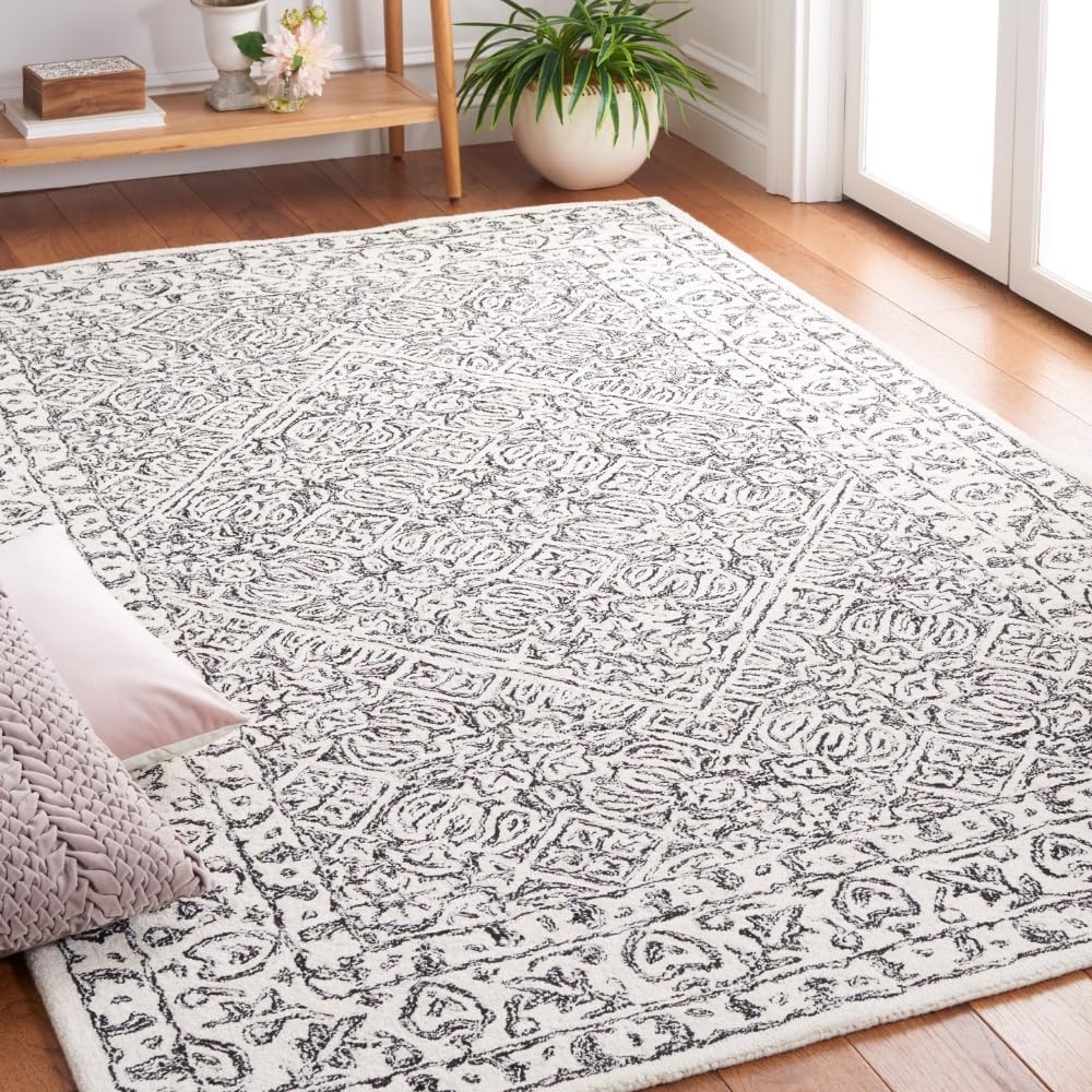 image:imageSAFAVIEH Area Rug 8x10 Dip Dye Collection Large Navy Blue Handmade Wool Ideal for Living Room Bedroom Office Dining Space DDY151NIvoryBlack