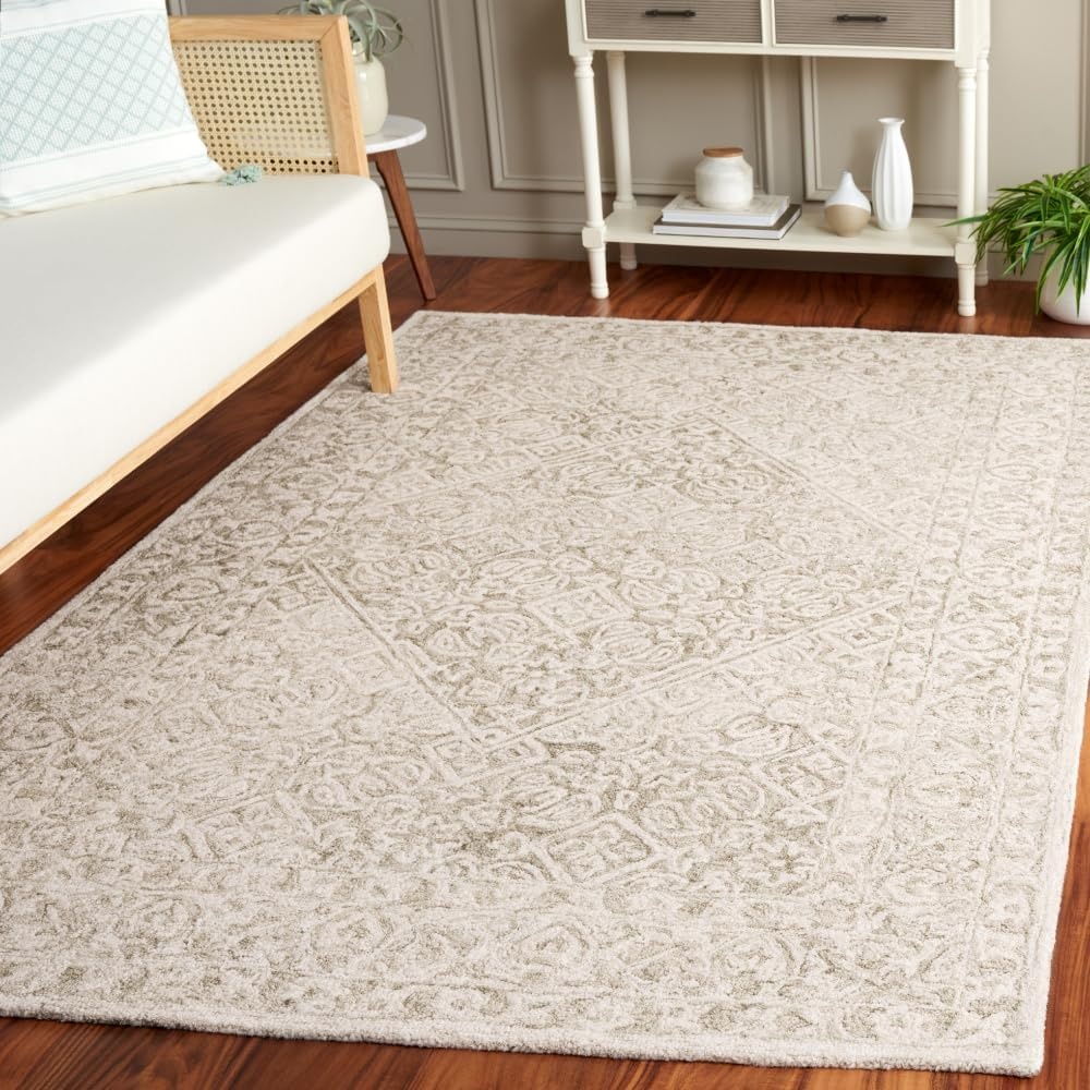 image:imageSAFAVIEH Area Rug 8x10 Dip Dye Collection Large Navy Blue Handmade Wool Ideal for Living Room Bedroom Office Dining Space DDY151NSageIvory