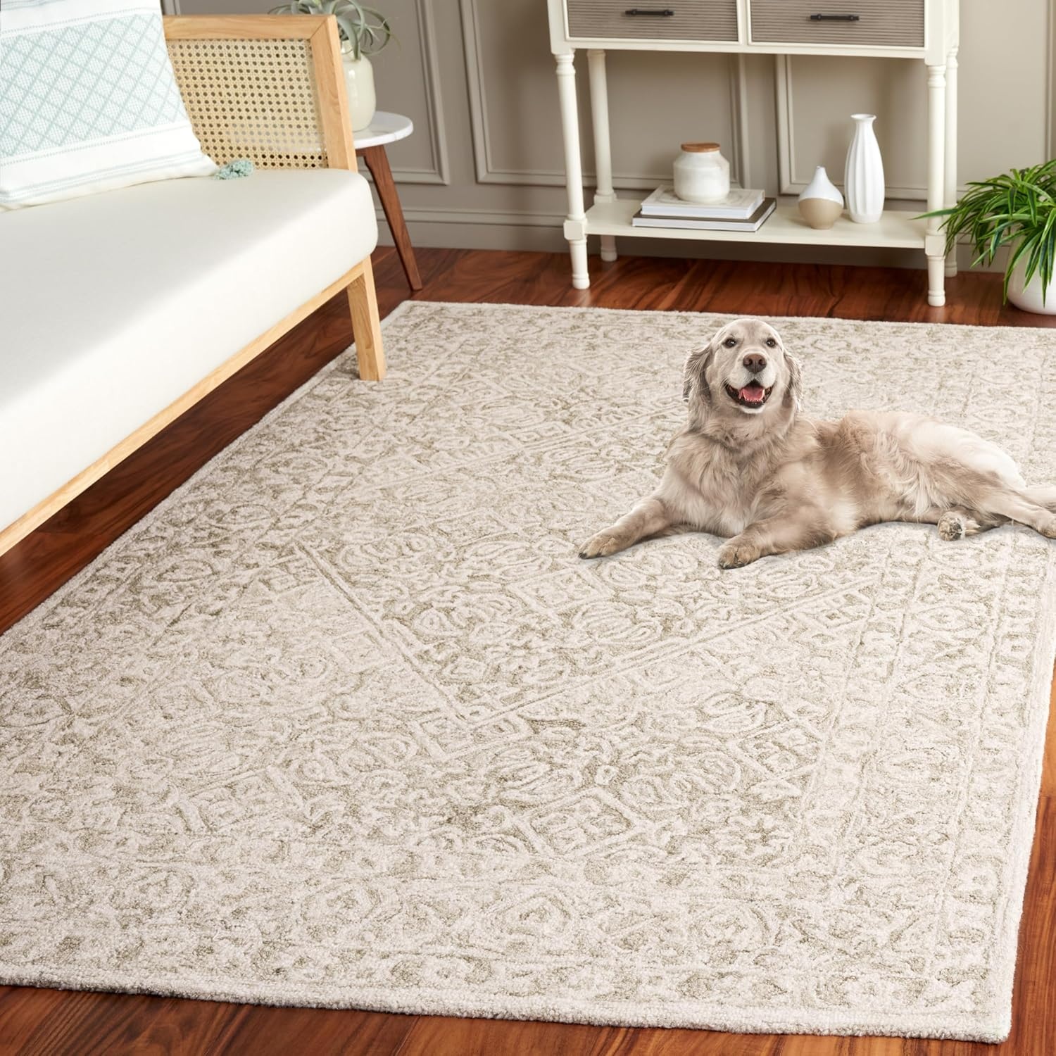 image:imageSAFAVIEH Area Rug 8x10 Dip Dye Collection Large Navy Blue Handmade Wool Ideal for Living Room Bedroom Office Dining Space DDY151NSageIvory